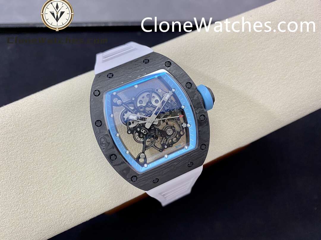 Richard Mille Super Clone Watches 1:1 RM 055 Carbon Tourbillon White Strap