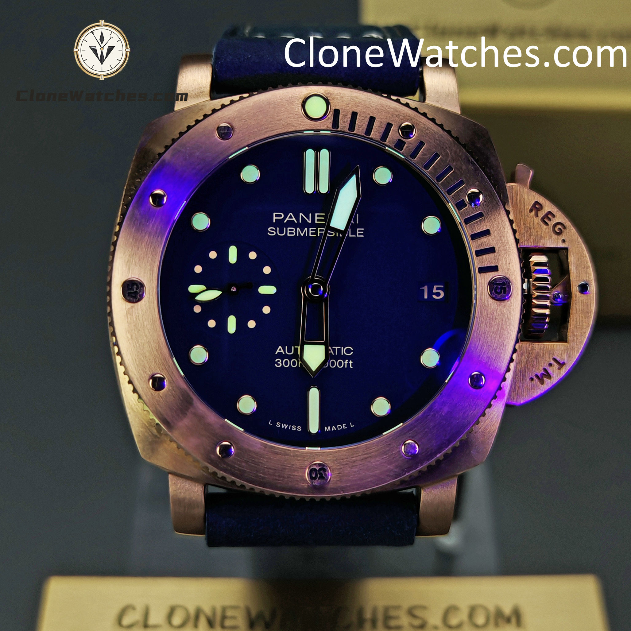Panerai Super Clone Watches 1:1 Submersible Bronzo PAM01074 Blue Dial