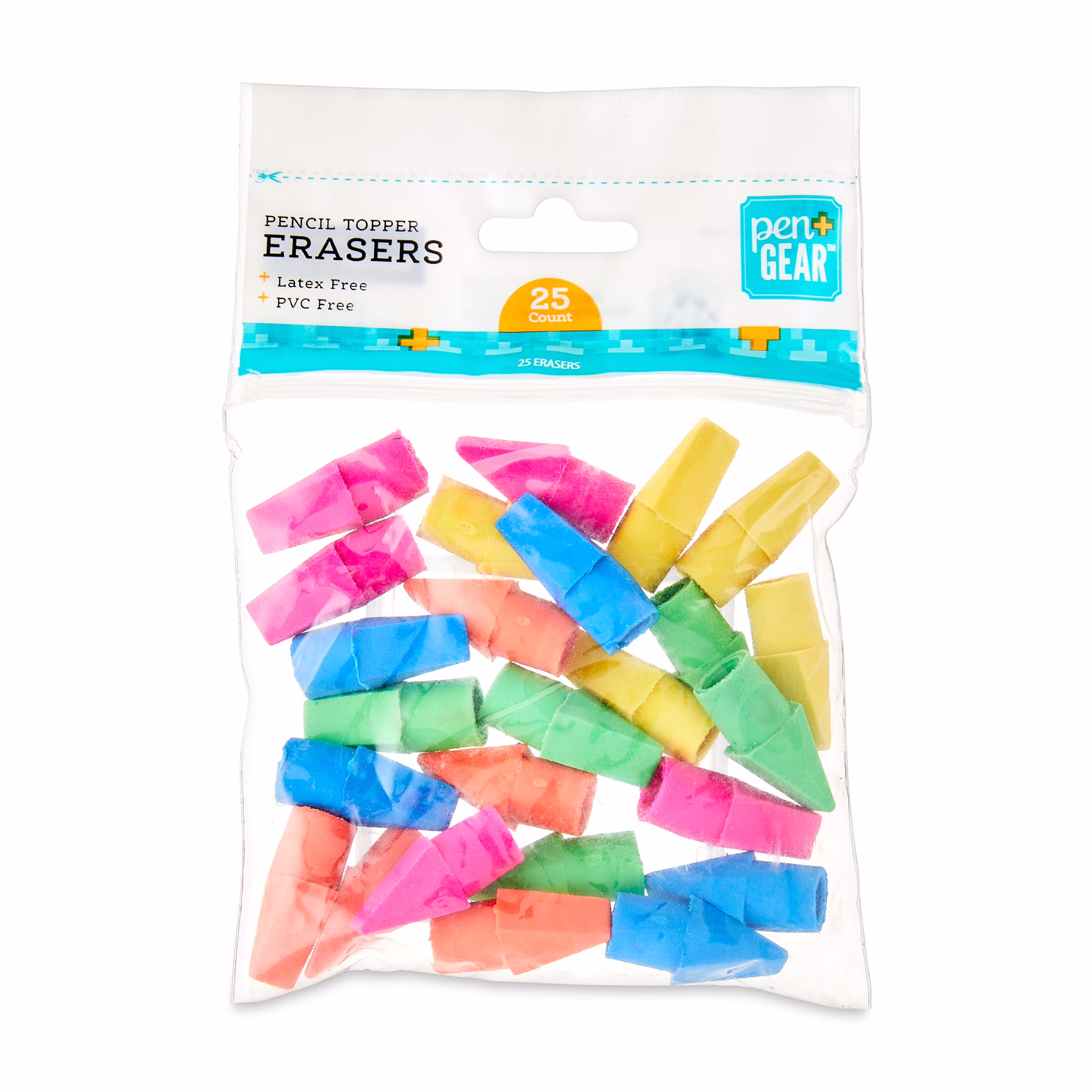 Pen+Gear Pencil Cap Erasers, 25 Count, Assorted Neon Colors, Fits Standard #2 Pencils