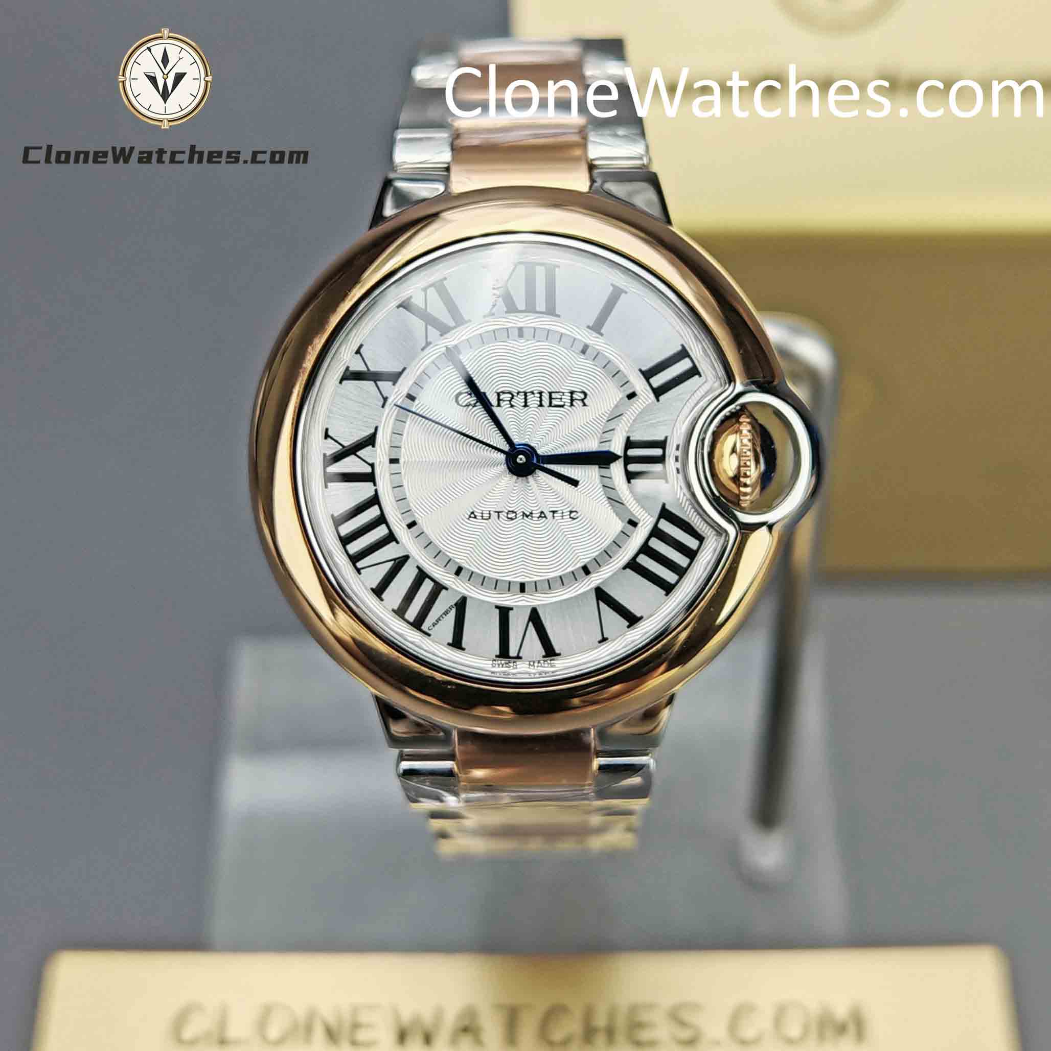 Cartier Super Clone Watches 1:1 Ballon Bleu de W2BB0037 Silver Dial Gold Bezel 33mm