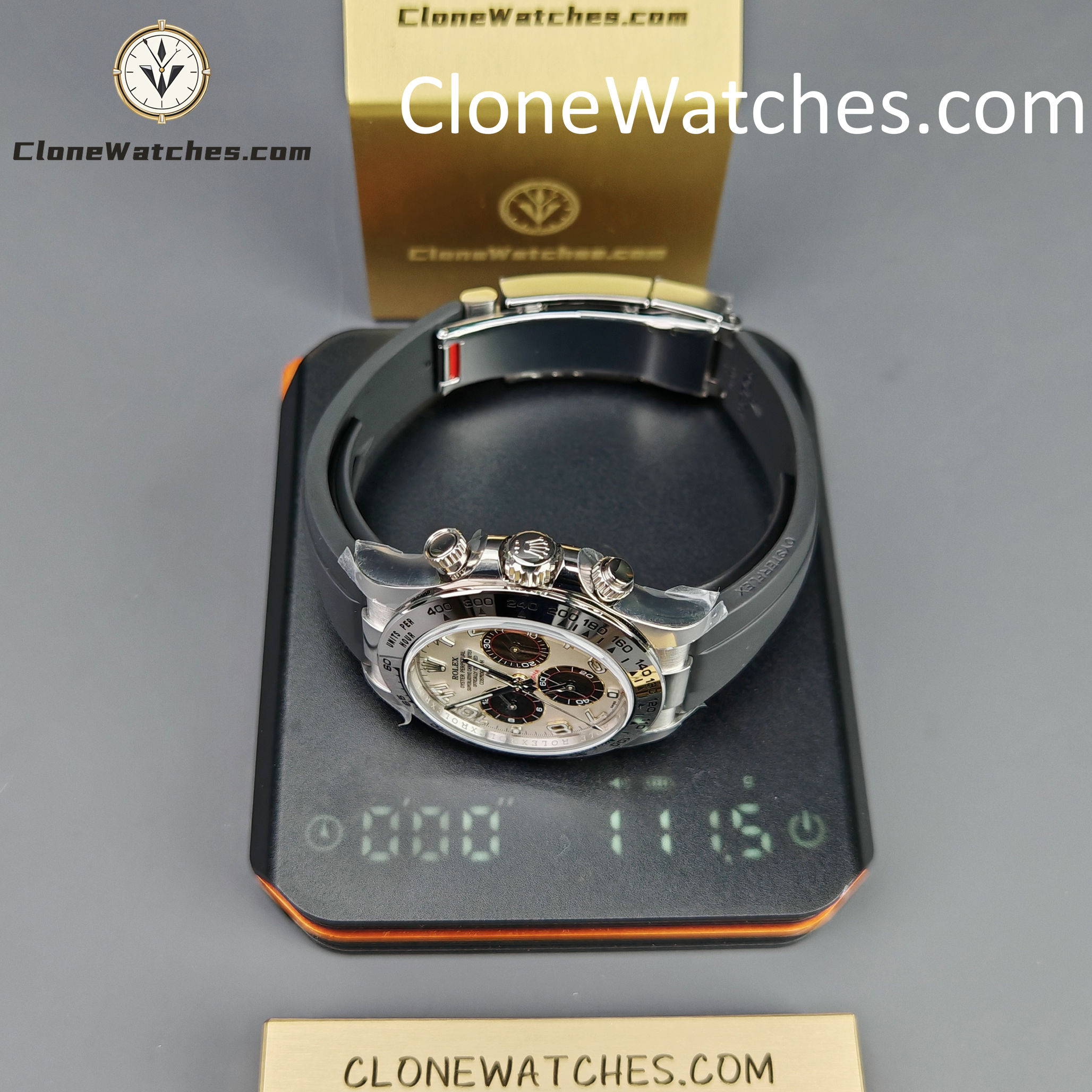 Rolex Super Clone Watches 1:1 Daytona Silver/Black Dial Rubber Strap M116519 4130 Movement