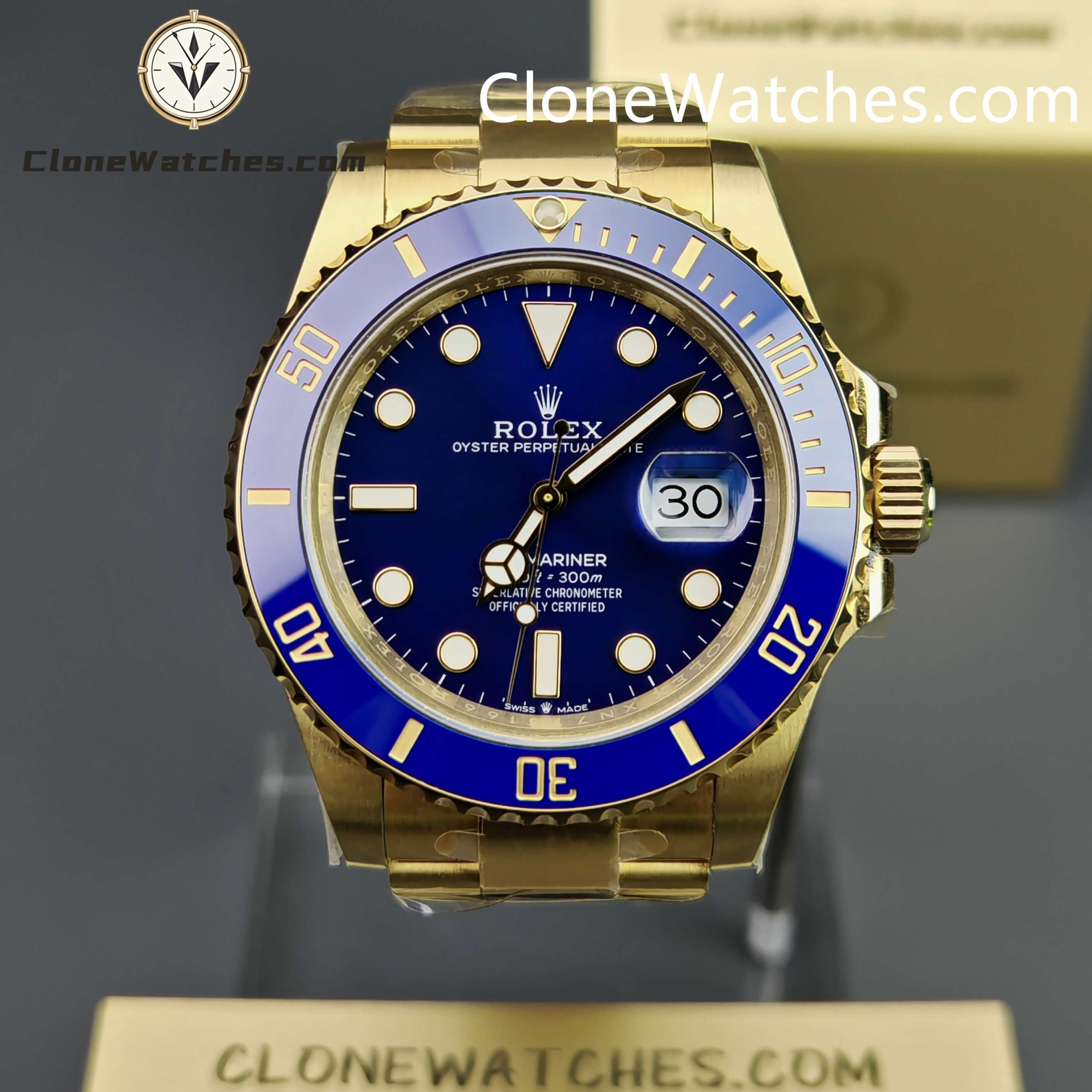 Rolex Super Clone Watches 1:1 18K Gold Blue Dial Submariner 126618LB 3235 Movement