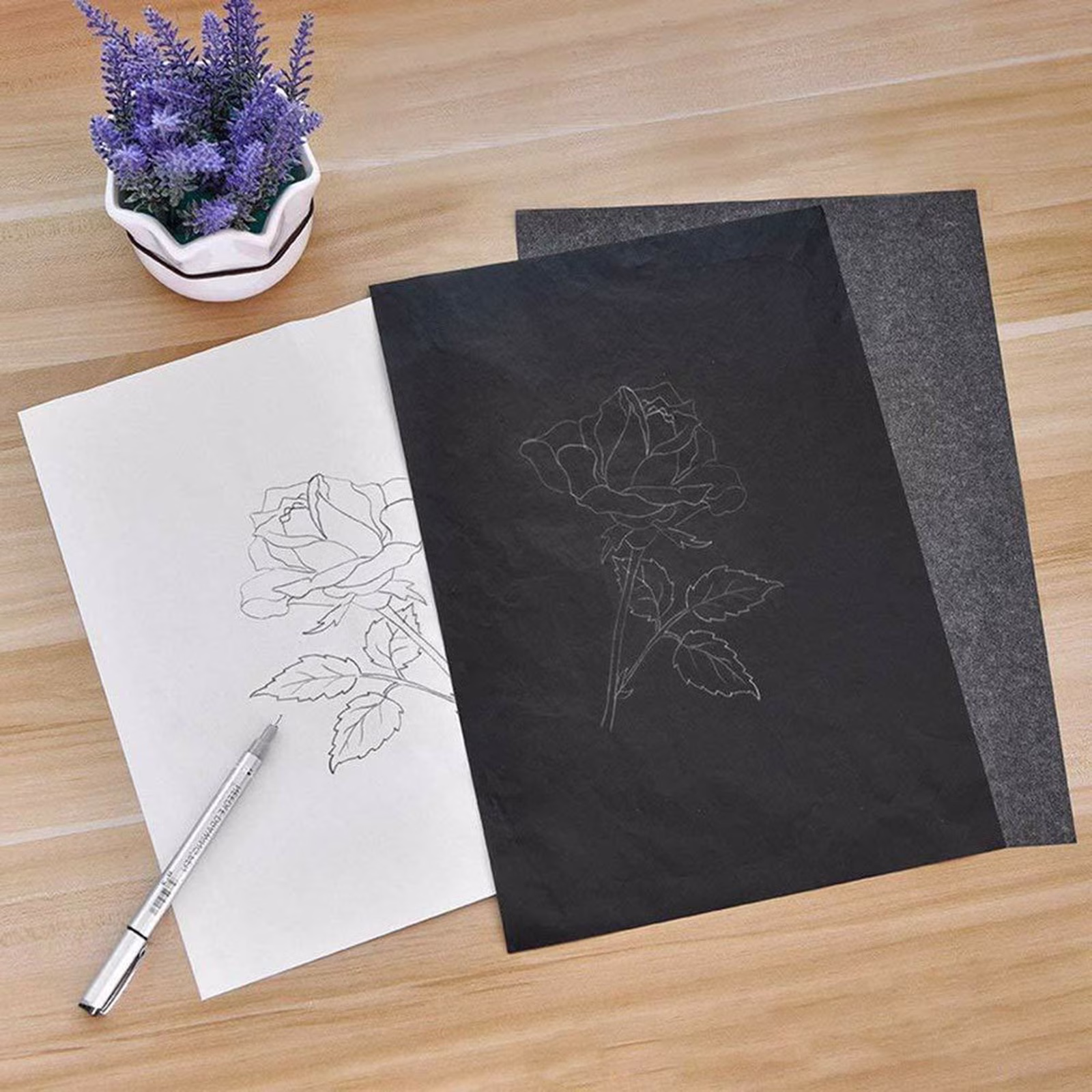 Darzheoy 50 Sheets Carbon Papers for Tracing, Graphite Paper Transfer Tracing Paper for DIY Woodworking, Paper, Canvas and Other Art Craft Surfaces