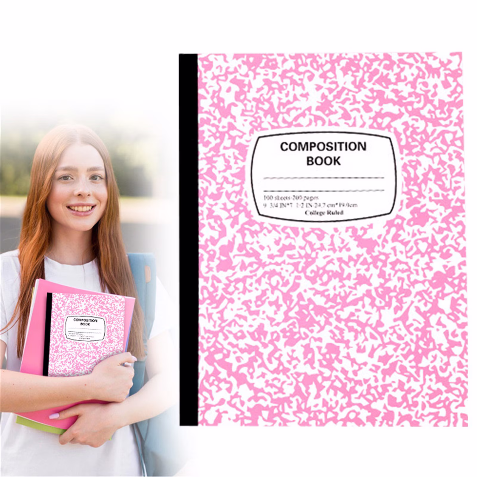 Composition Notebook 1 Pack Wide Ruled 100 Sheets Marble Cover 9.75x7.5in Sewn Binding