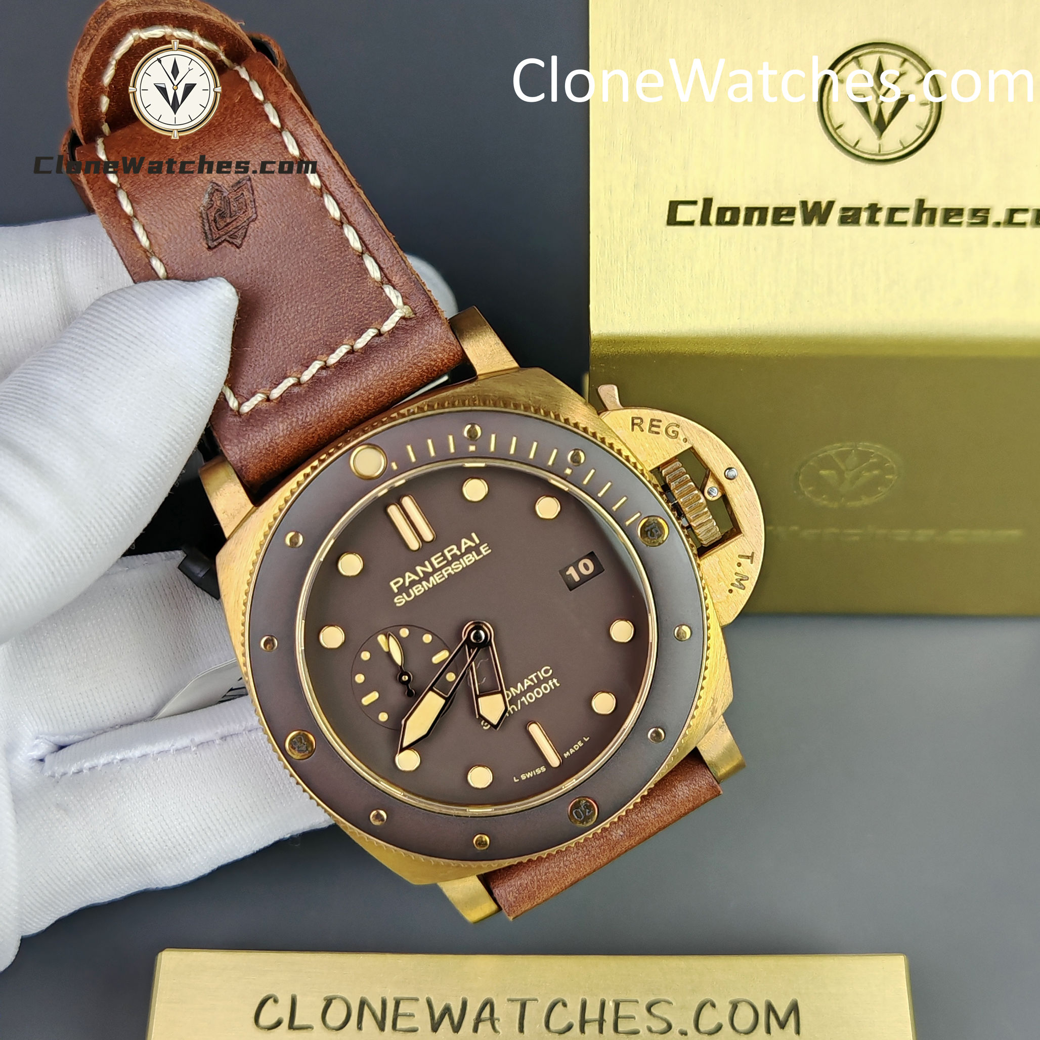 Panerai Super Clone Watches 1:1 Submersible Bronzo PAM 00968 Brown Dial