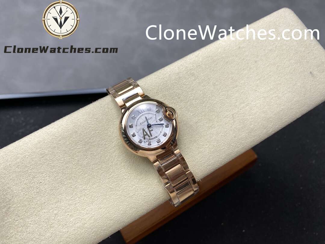 Cartier Super Clone Watches 1:1 Ballon Bleu de Rose Gold WJBB0016 Silver Dial 28mm