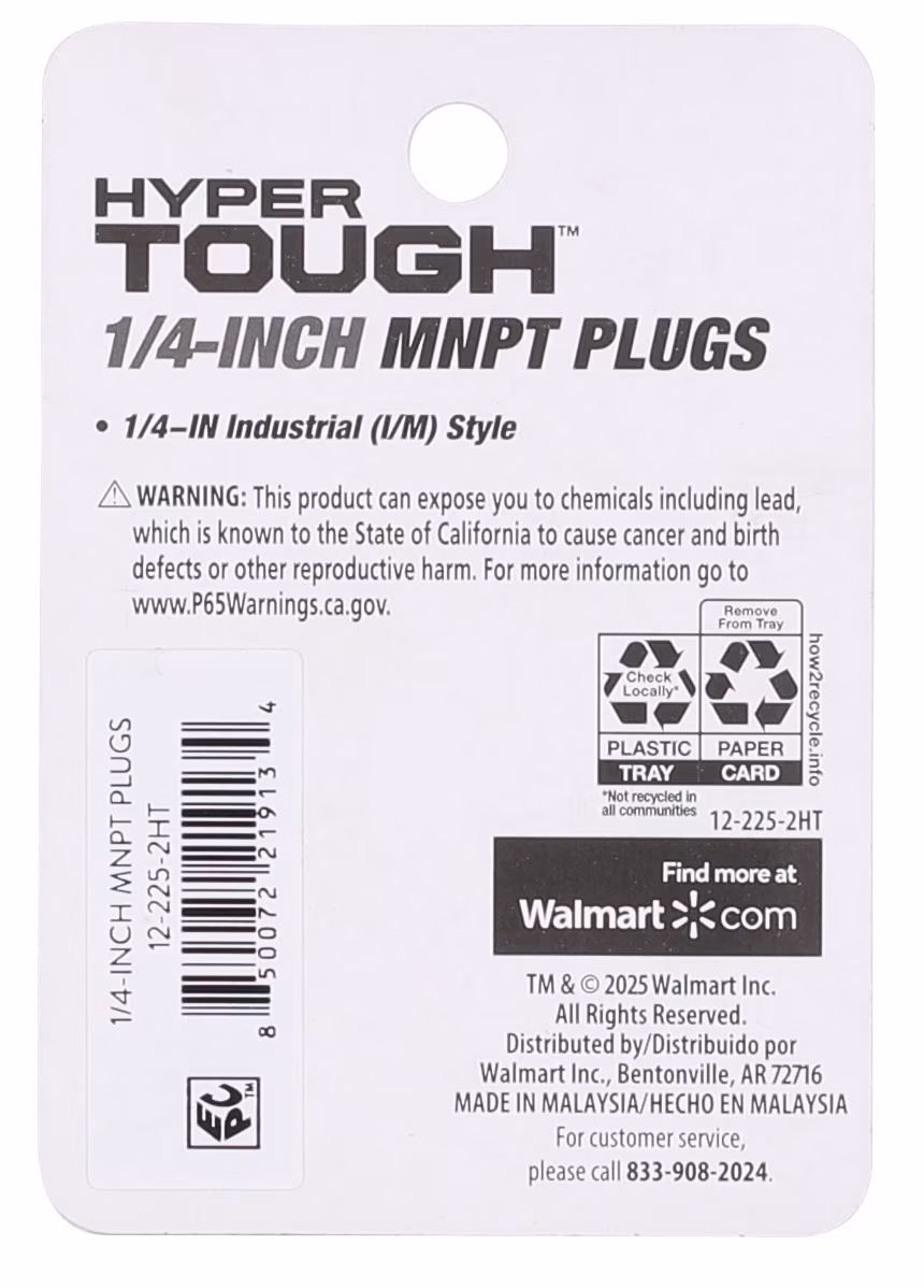 Hyper Tough 1/4-inch Air Industrial Steel MNPT Plug Set, Model 12-225-2HT, 2 Pieces pack