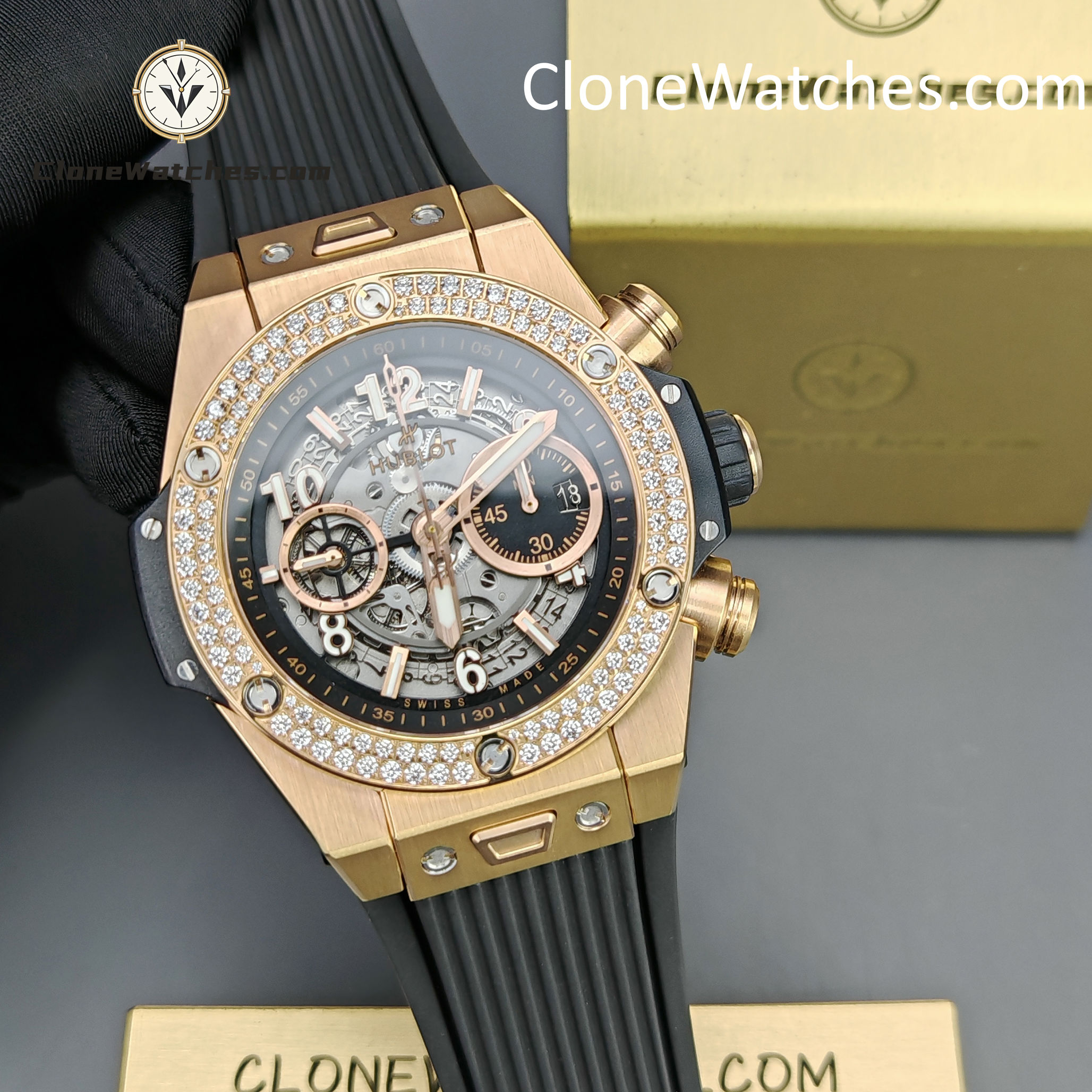 Hublot Super Clone Watches 1:1 Big Bang Unico King Gold Diamonds 42 mm 441.OX.1181.RX.1104