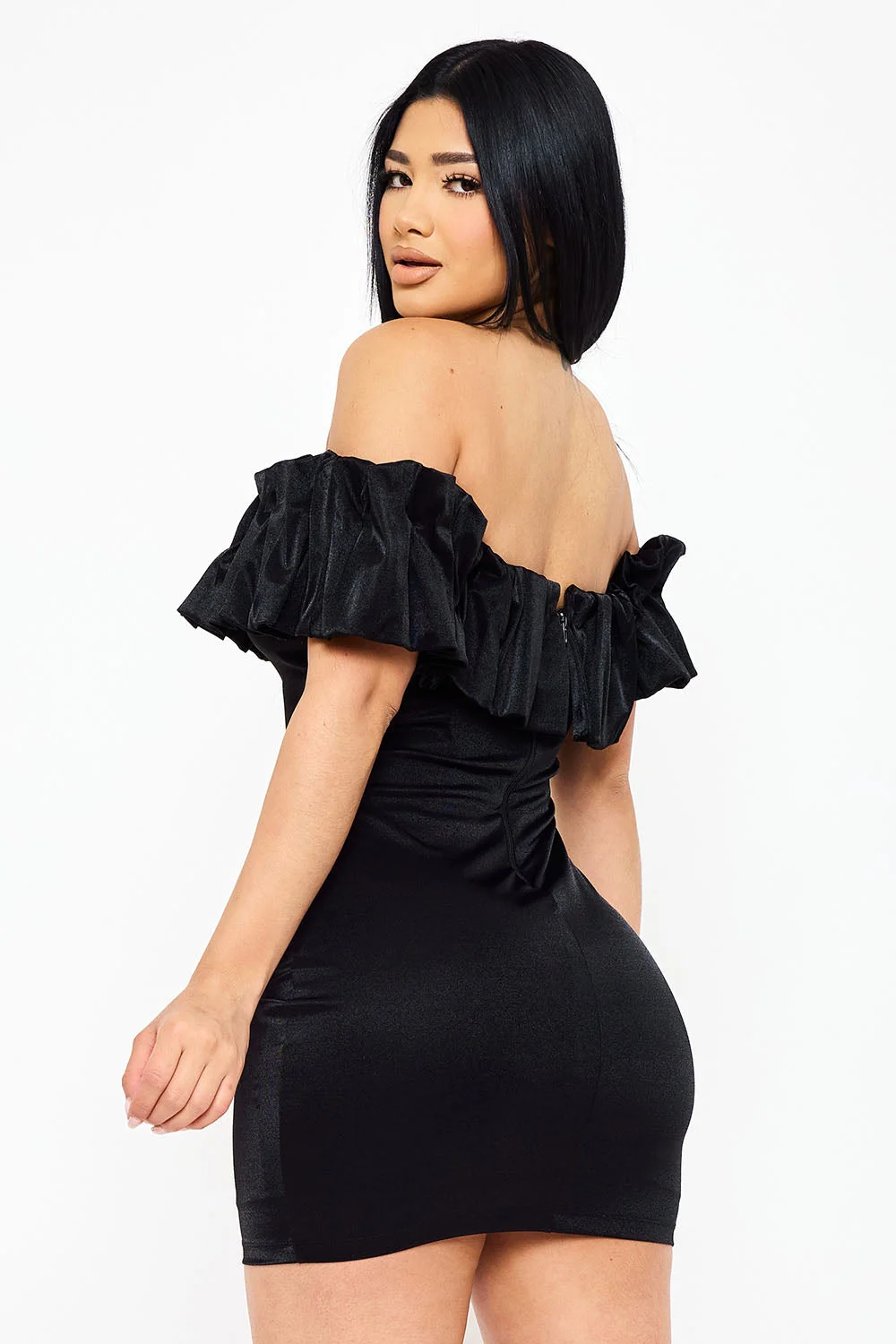 Symphony Dress - Ruffle Metallic Tricot Off The Shoulder Mini Dress