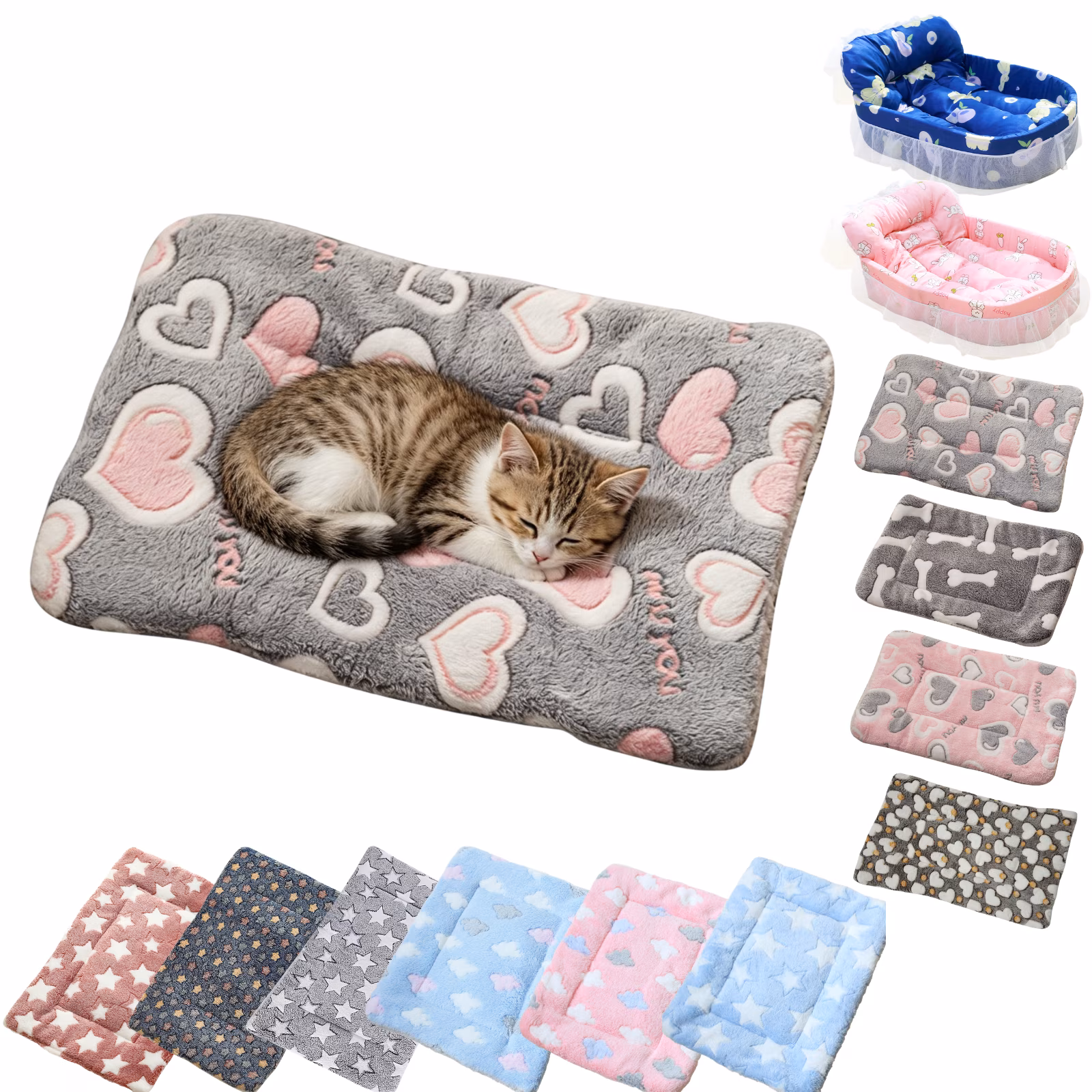 Hvmvliv Cats Bed Winter Thick Warm Mattress Pet Sleeping Pad Indoor Soft Comfy Non-Slip Pet Cushion Suitable for Small Cats and Dogs 10x13 inch