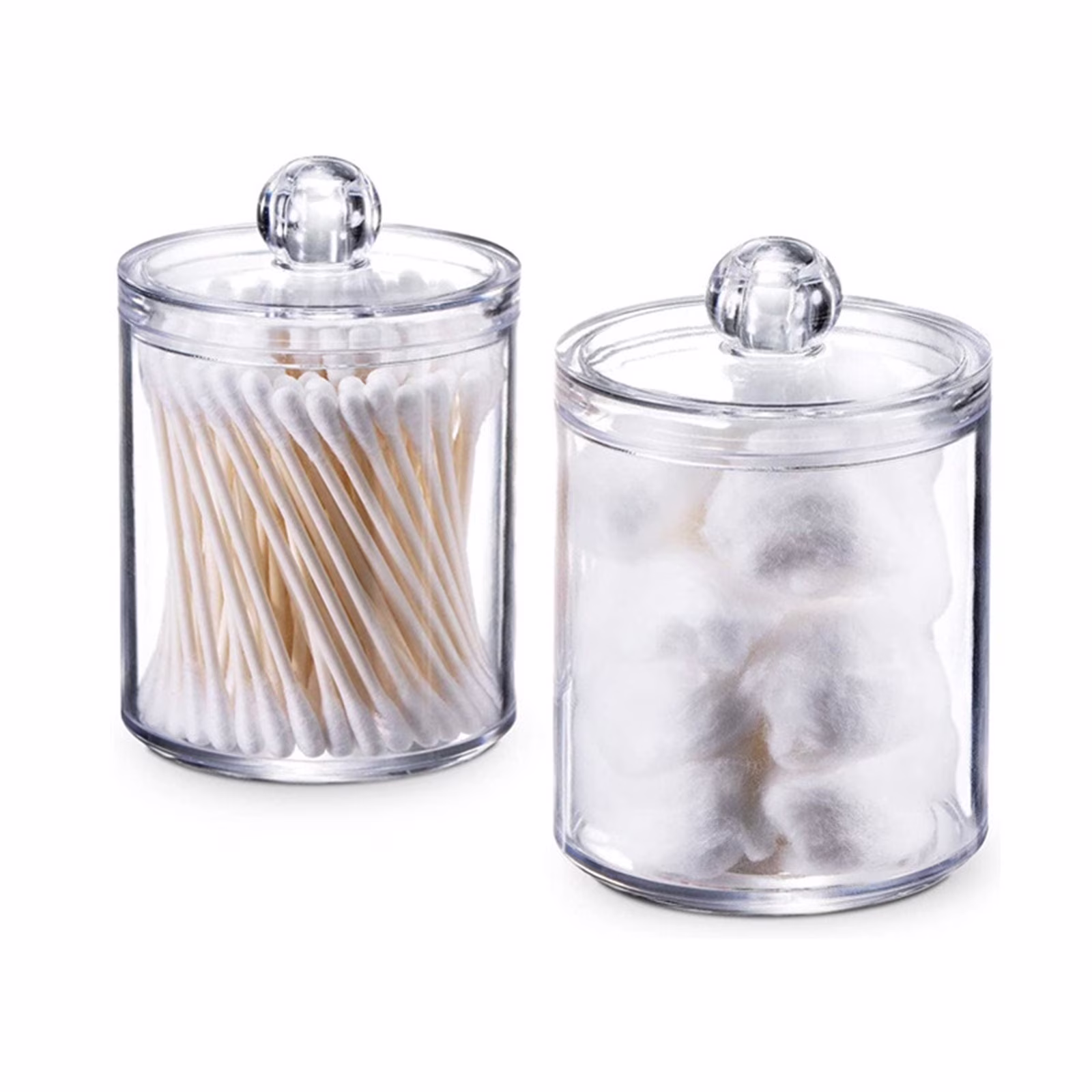 Moocorvic Qtip Holder Dispenser for Cotton Ball,Cotton Swab,Floss Picks,Clear Plastic Jar Set for Bathroom Organizer Accessories,Makeup Organizer