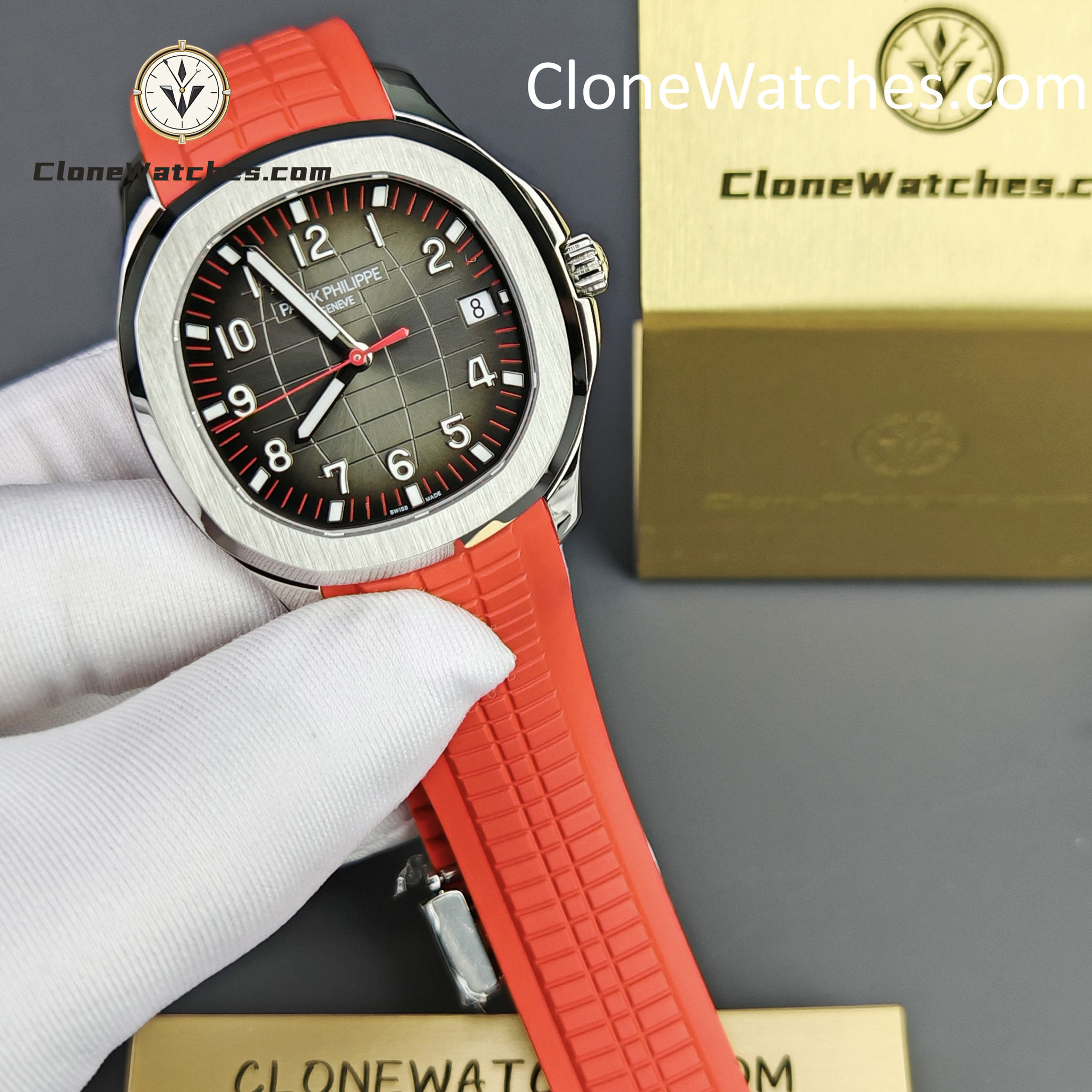 Patek Philippe Super Clone Watches 1:1 Aquanaut 5167 Black Dial 40mm Red Strap Special Edition