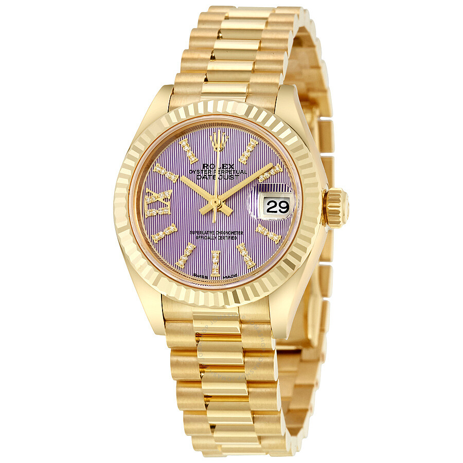 Rolex Lady-Datejust 28 Lilac Dial 18K Yellow Gold President Automatic Ladies Watch 279178LIRSDP（Lifetime free warranty+90-days replacement service & Refund!.）