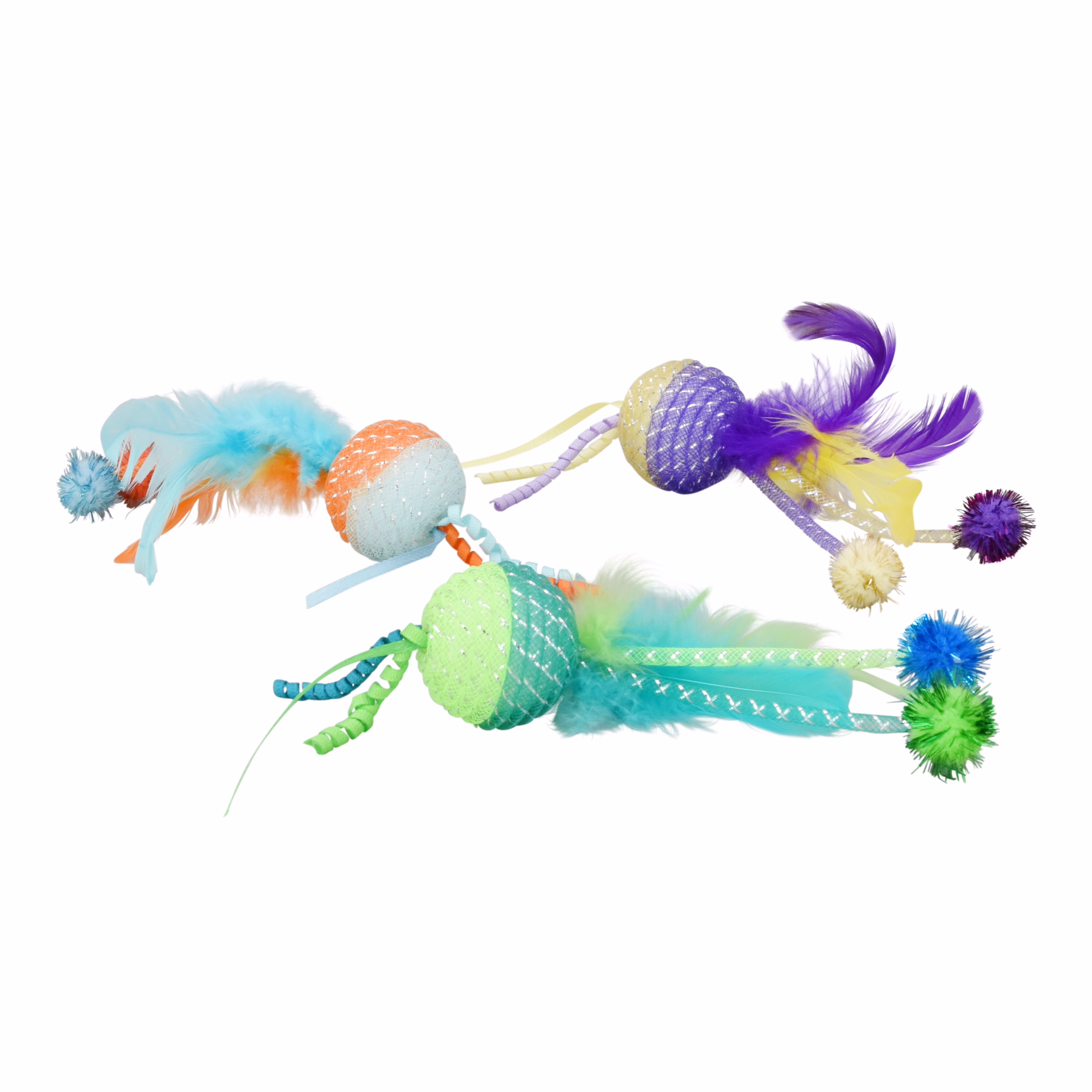 (2 pack) Vibrant Life Mesh Feather Ball Cat Toy, Color May Vary