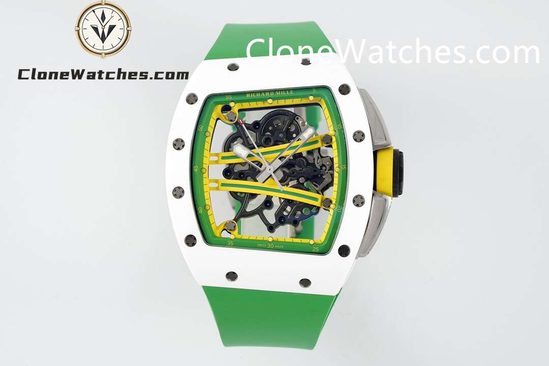 Richard Mille Super Clone Watches 1:1 RM 61-01 White Tourbillon Green Strap