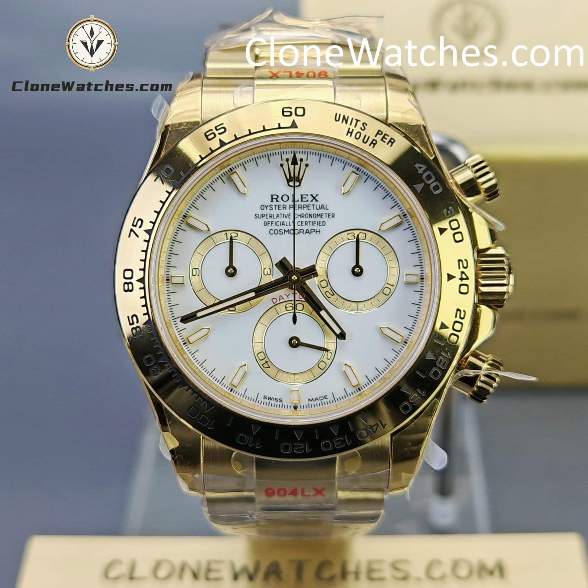 Rolex Super Clone Watches 1:1 Daytona 18K Gold White Dial M126508-0001 4131