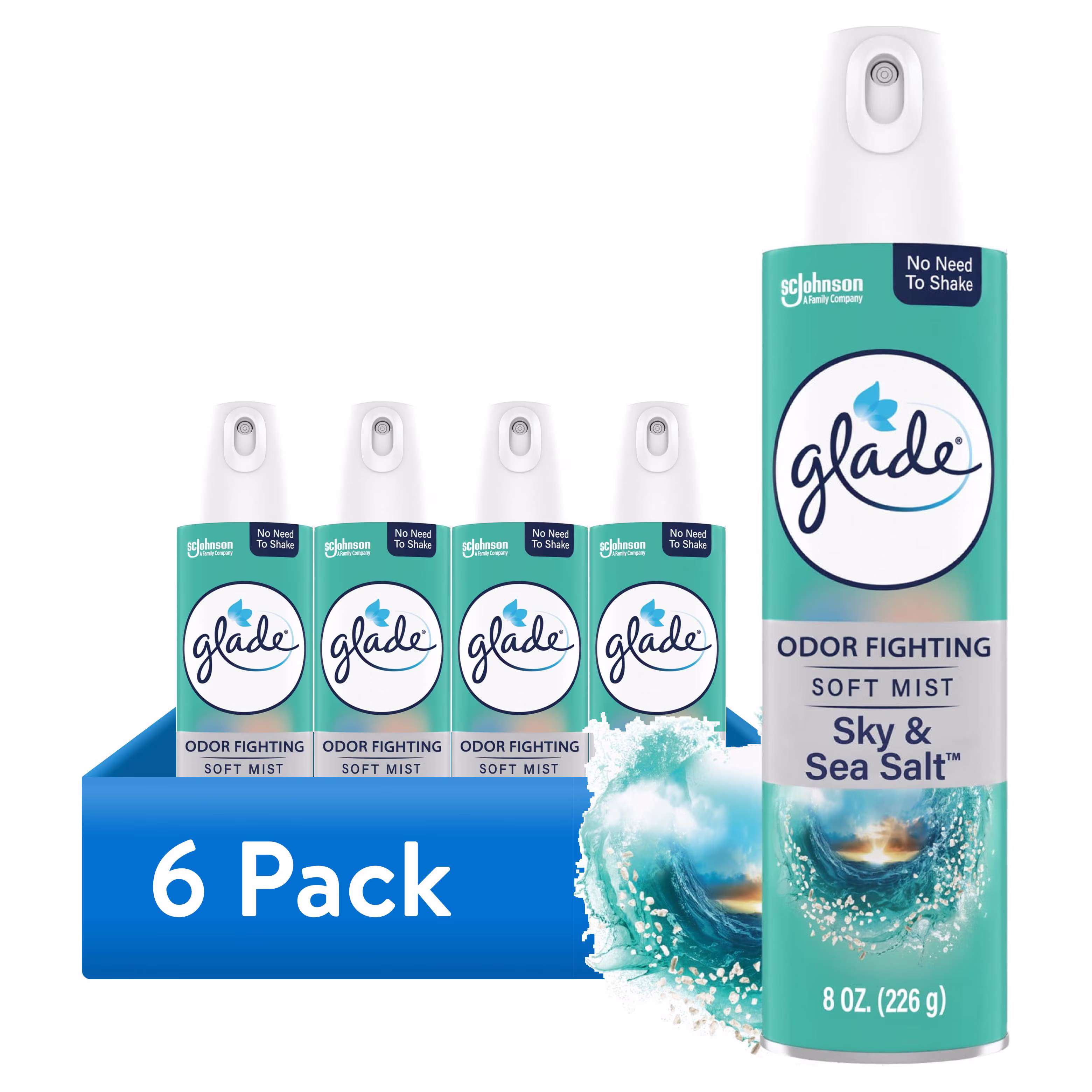 (6 pack) Glade Air Freshener Spray, Sky and Sea Salt scent, Infused with Essential Oils, 8 oz