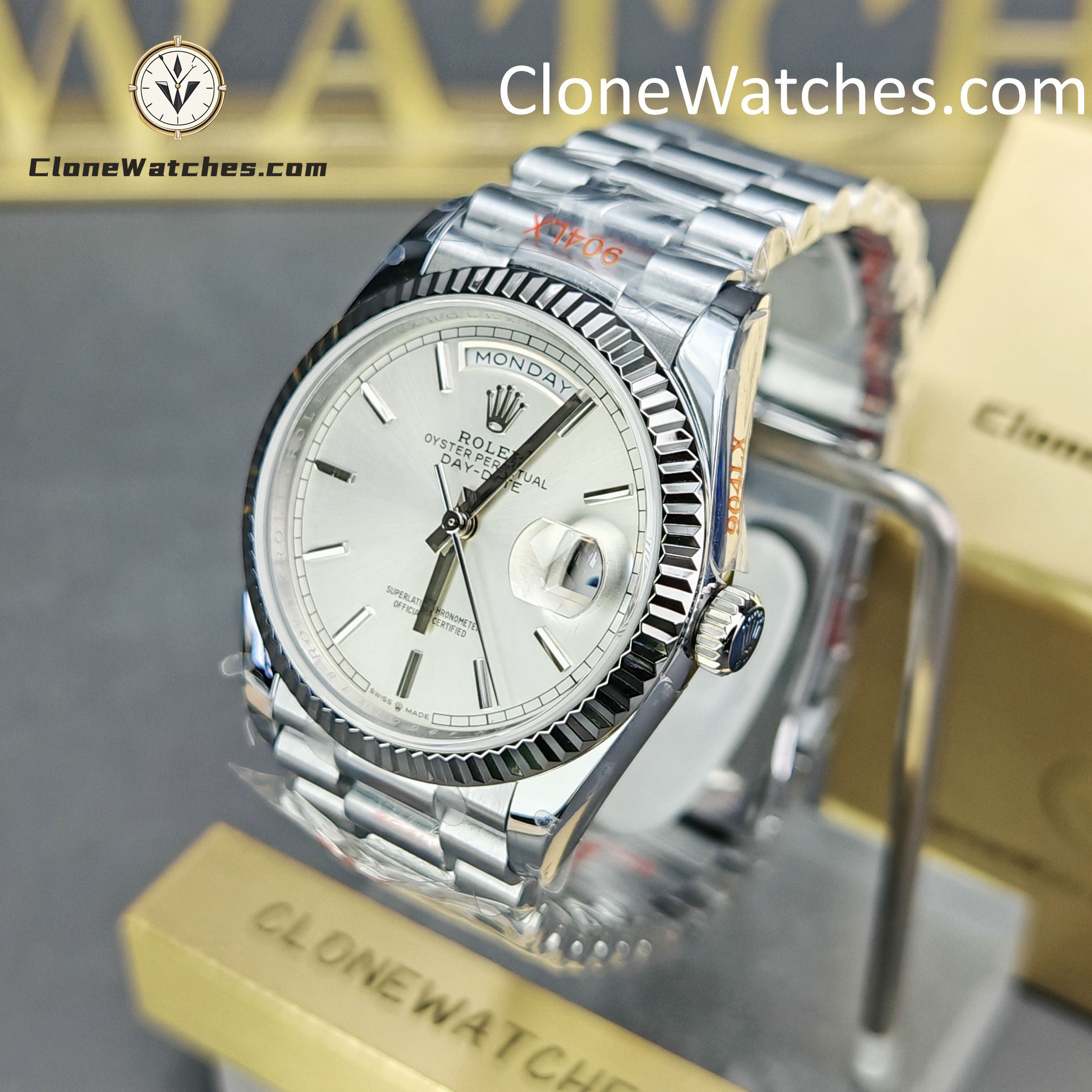 Rolex Super Clone Watches 1:1 Day Date Silver Dial 36mm m128236-0001 3255 Movement