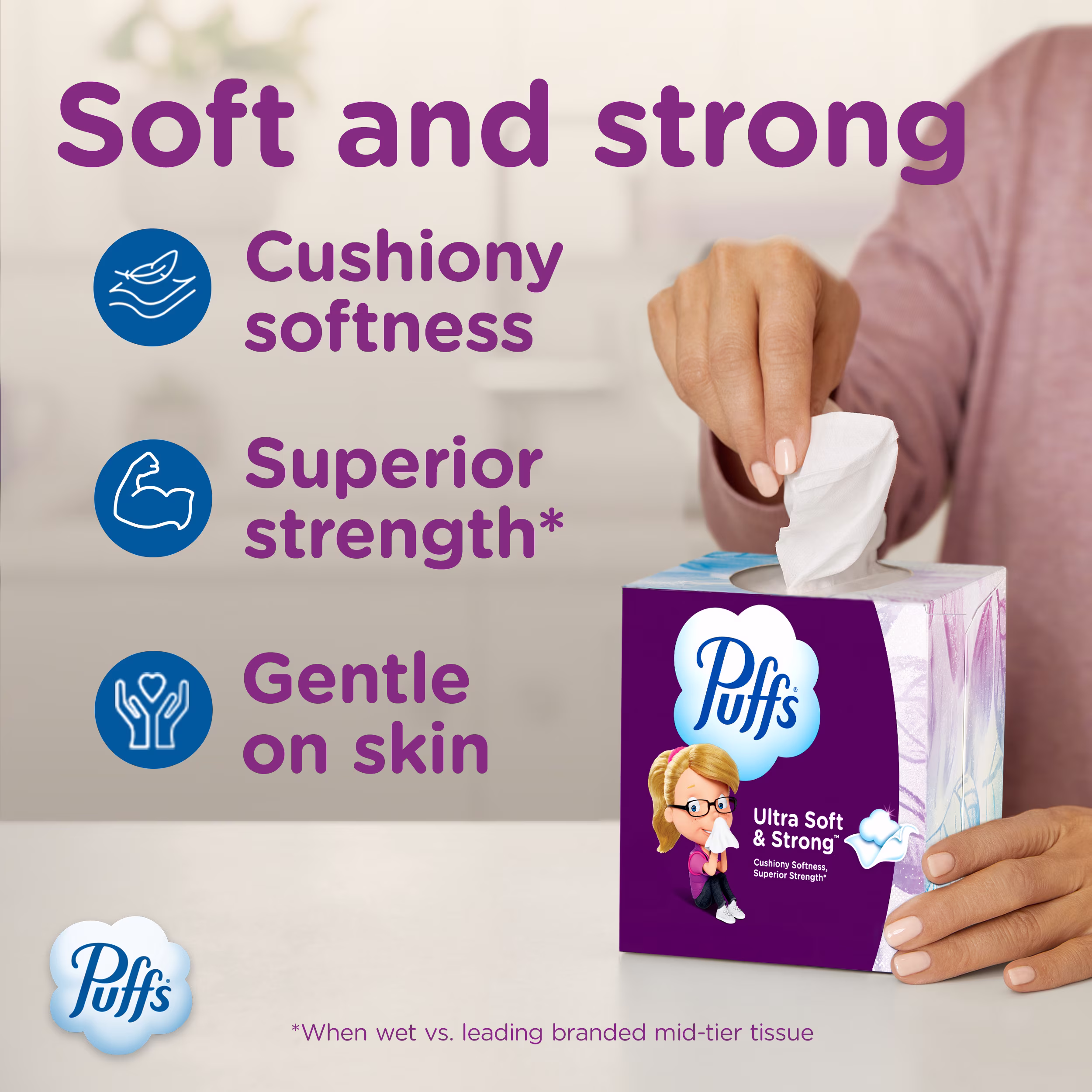 Puffs Ultra Soft Facial Tissues, 1 Family Size Box, 124 Facial Tissues Per Box