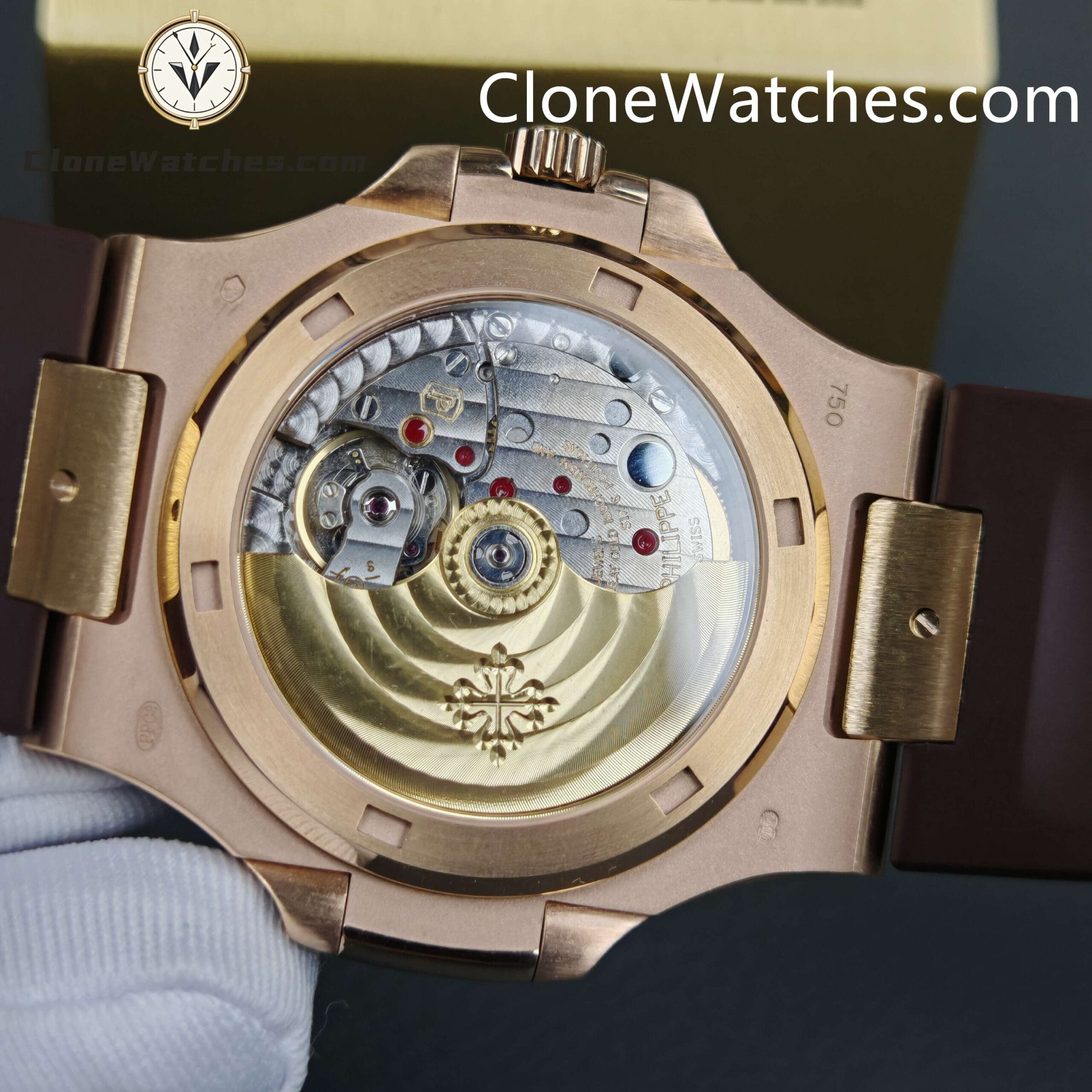 Patek Philippe Super Clone Watches 1:1 Nautilus 5711/1R White Dial Brown Rubber Strap