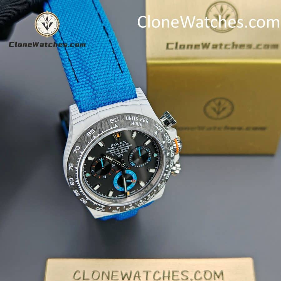 Modified Super Clone Watches 1:1 DiW Rolex Daytona Quartz Fiber Unique Piece RACING BLUE