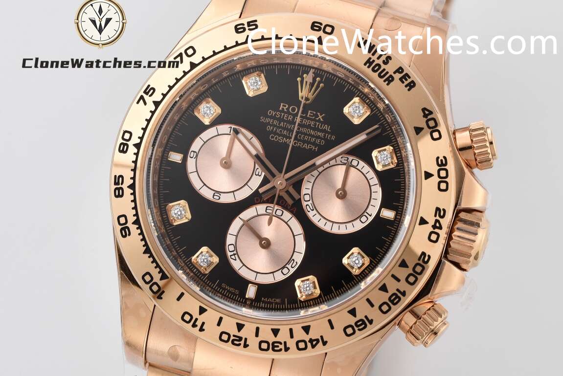 Rolex Super Clone Watches 1:1 Daytona Black Diamond Dial Rose Gold 126505G 4131 Movement