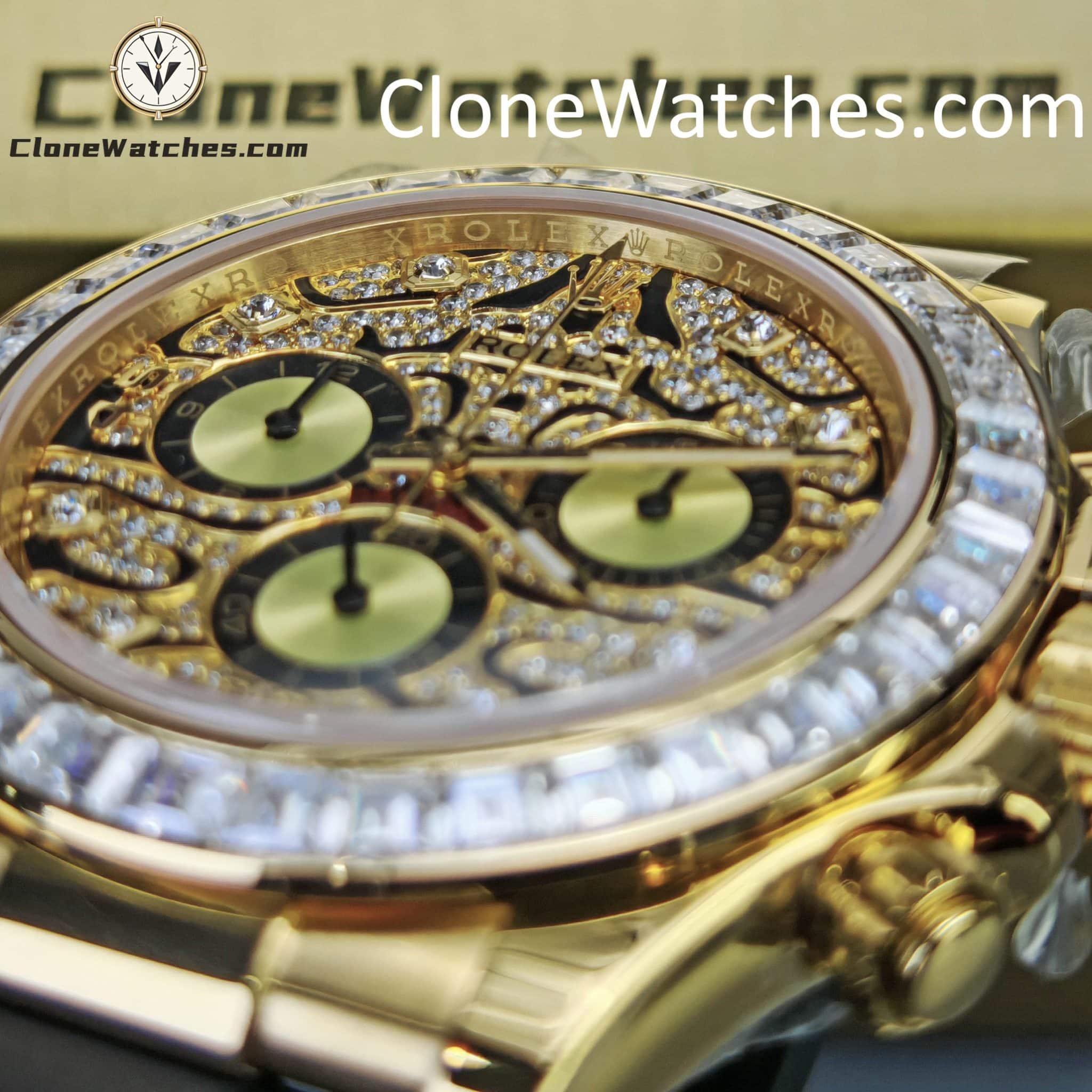 Rolex Super Clone Watches 1:1 Daytona 18K Gold 116588TBR Eye of the Tiger Diamonds Dial 4130 Movement