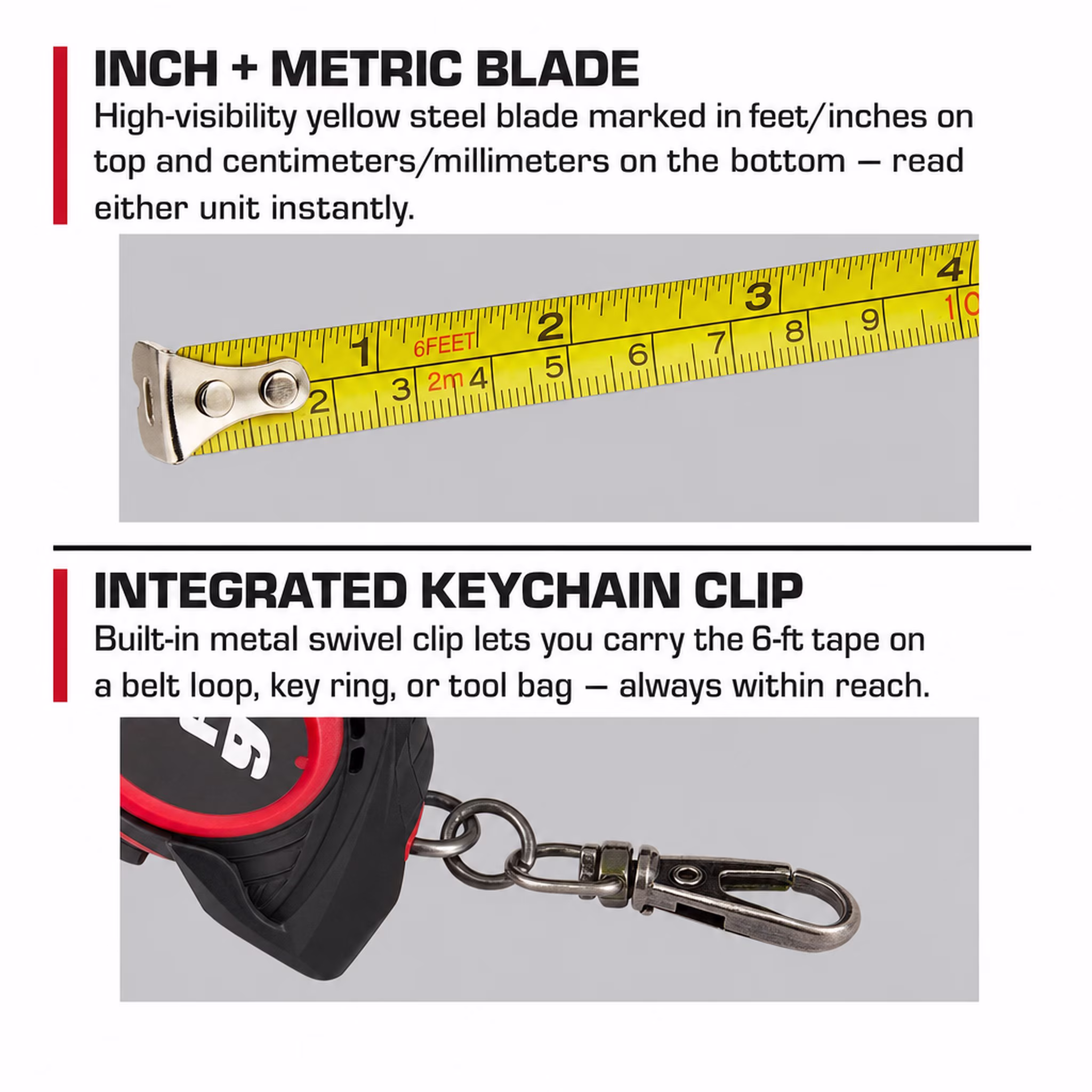Hyper Tough 6-Foot Tape Measure with Keychain