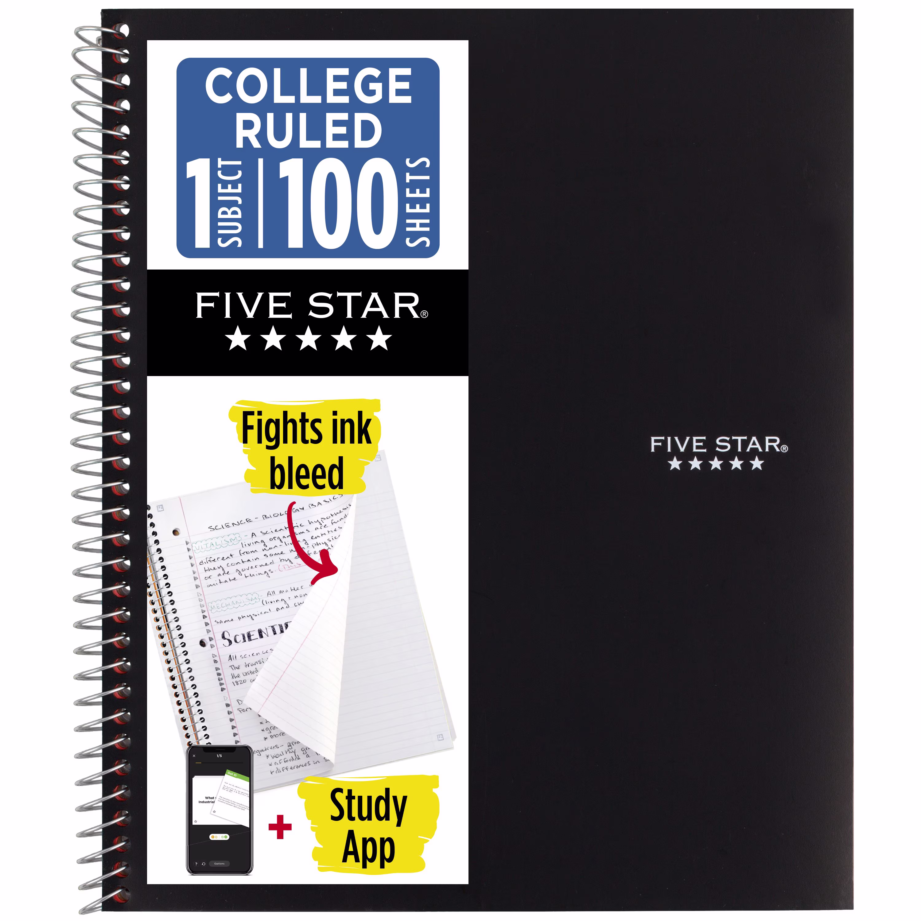 Five Star 1 Subject College Ruled Notebook Plus Study App, 8.5