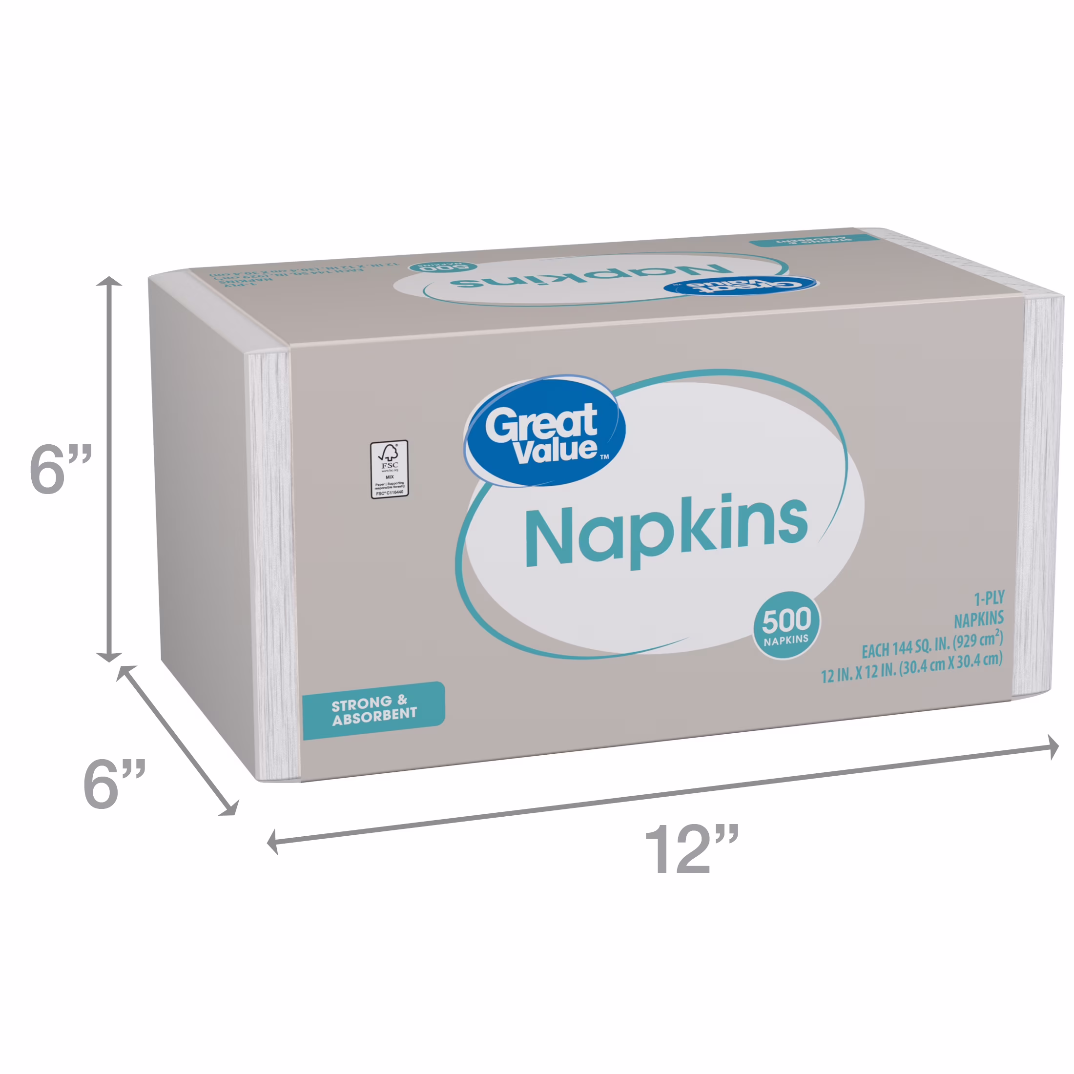 Great Value White Disposable Paper Napkins, 12 in x 12 in, 500 Count
