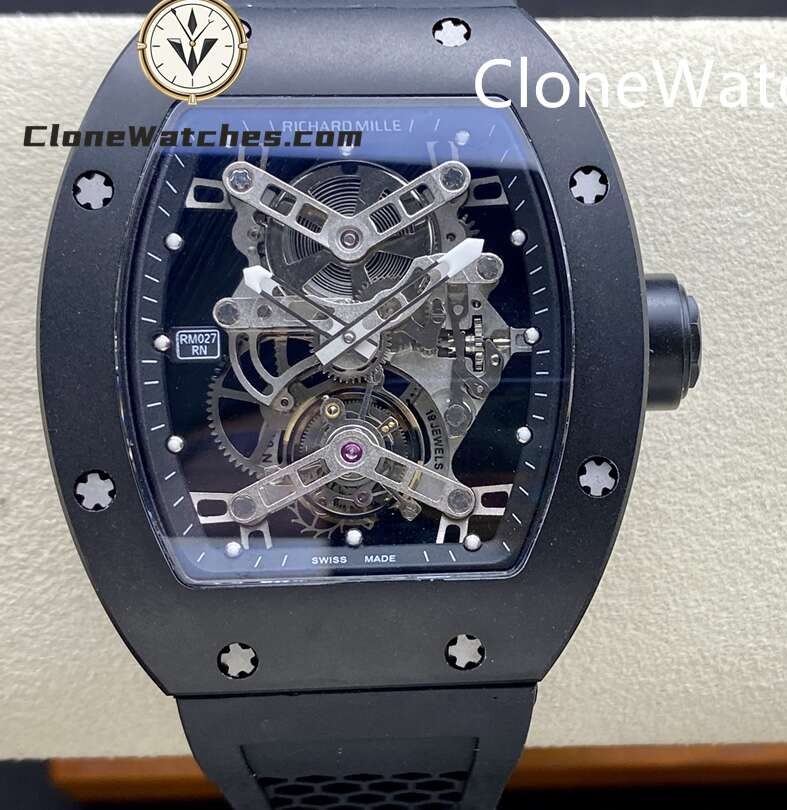 Richard Mille Super Clone Watches 1:1 RM 027 Tourbillon Black Strap