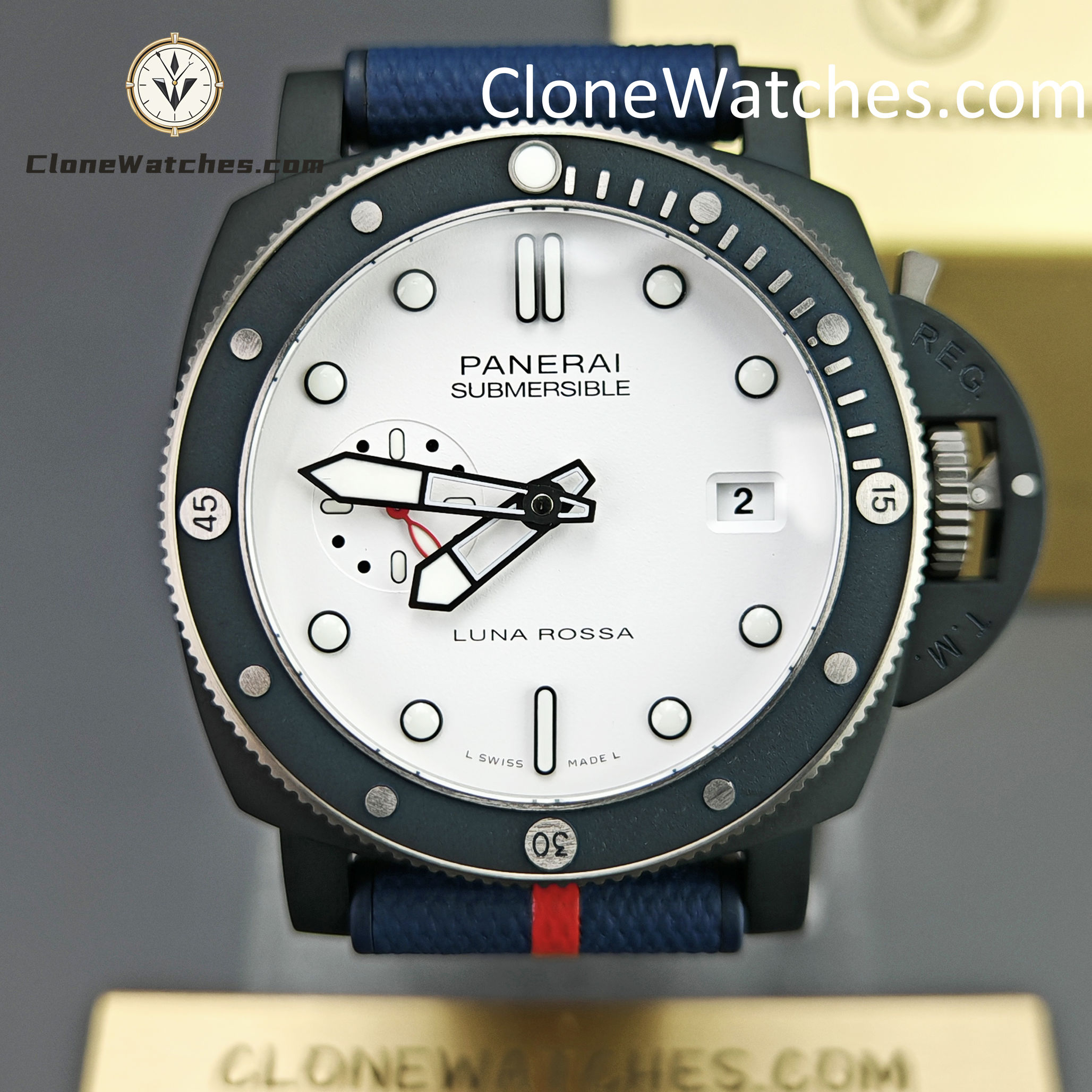 Panerai Super Clone Watches 1:1 Submersible Luna Rossa Ti-Ceramitech PAM01543 White Dial