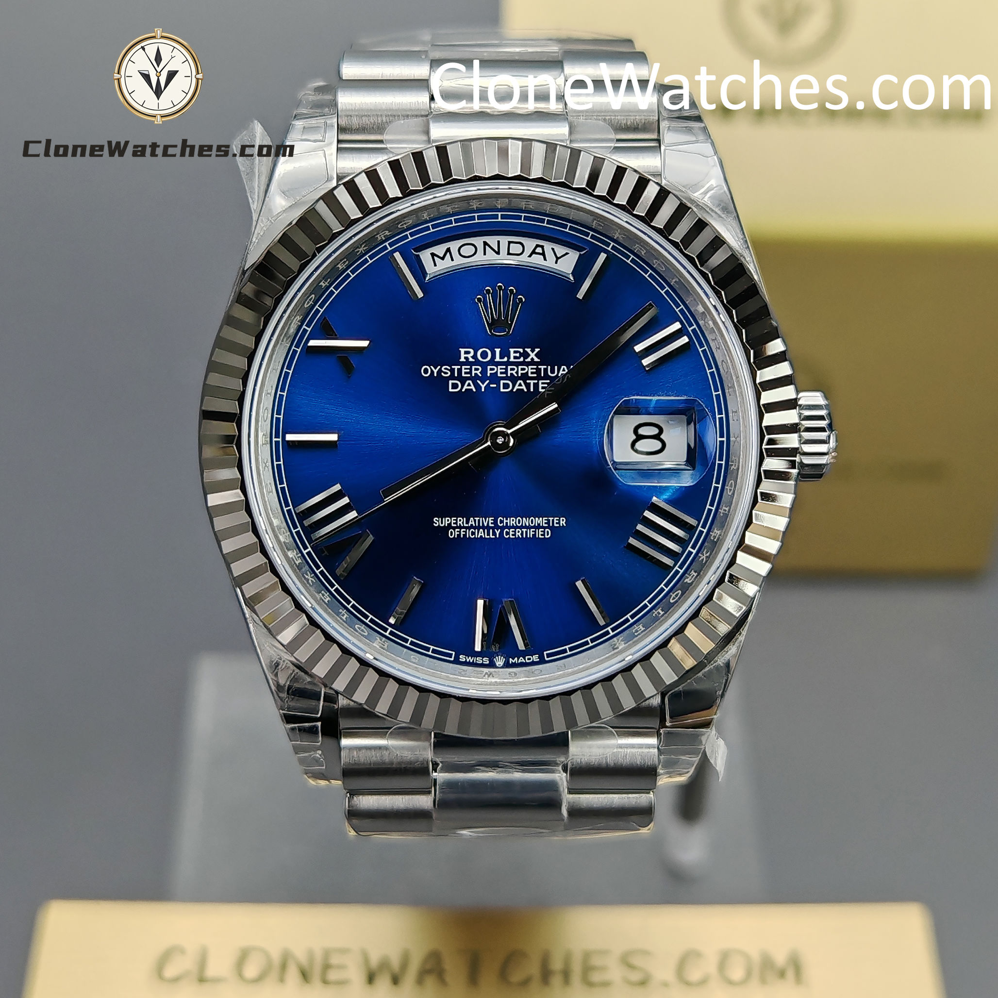 Rolex Super Clone Watches 1:1 Day Date Blue Dial 40mm m228239-0007 VSF Version 3255 Movement