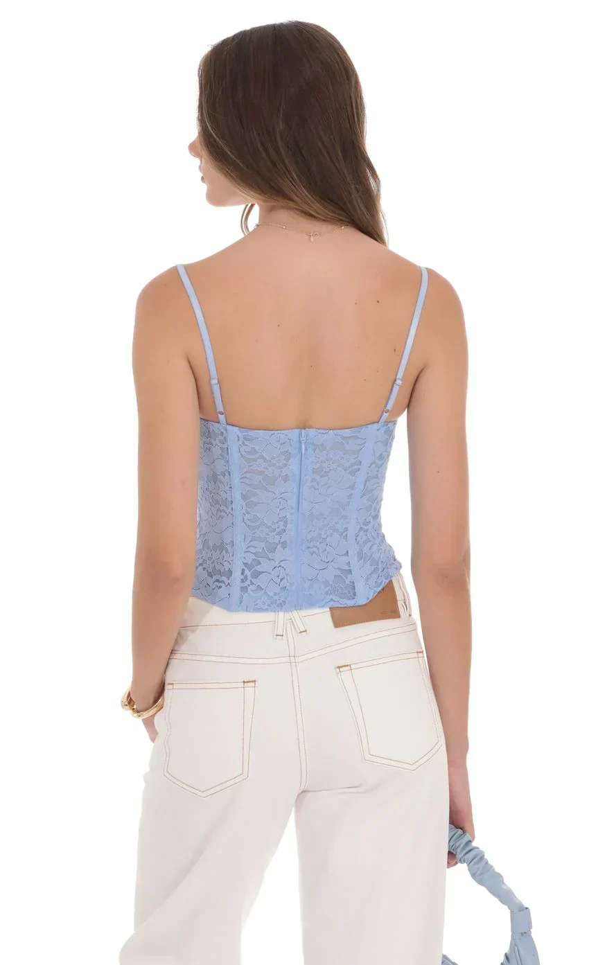 Bow Lace Bustier in Blue