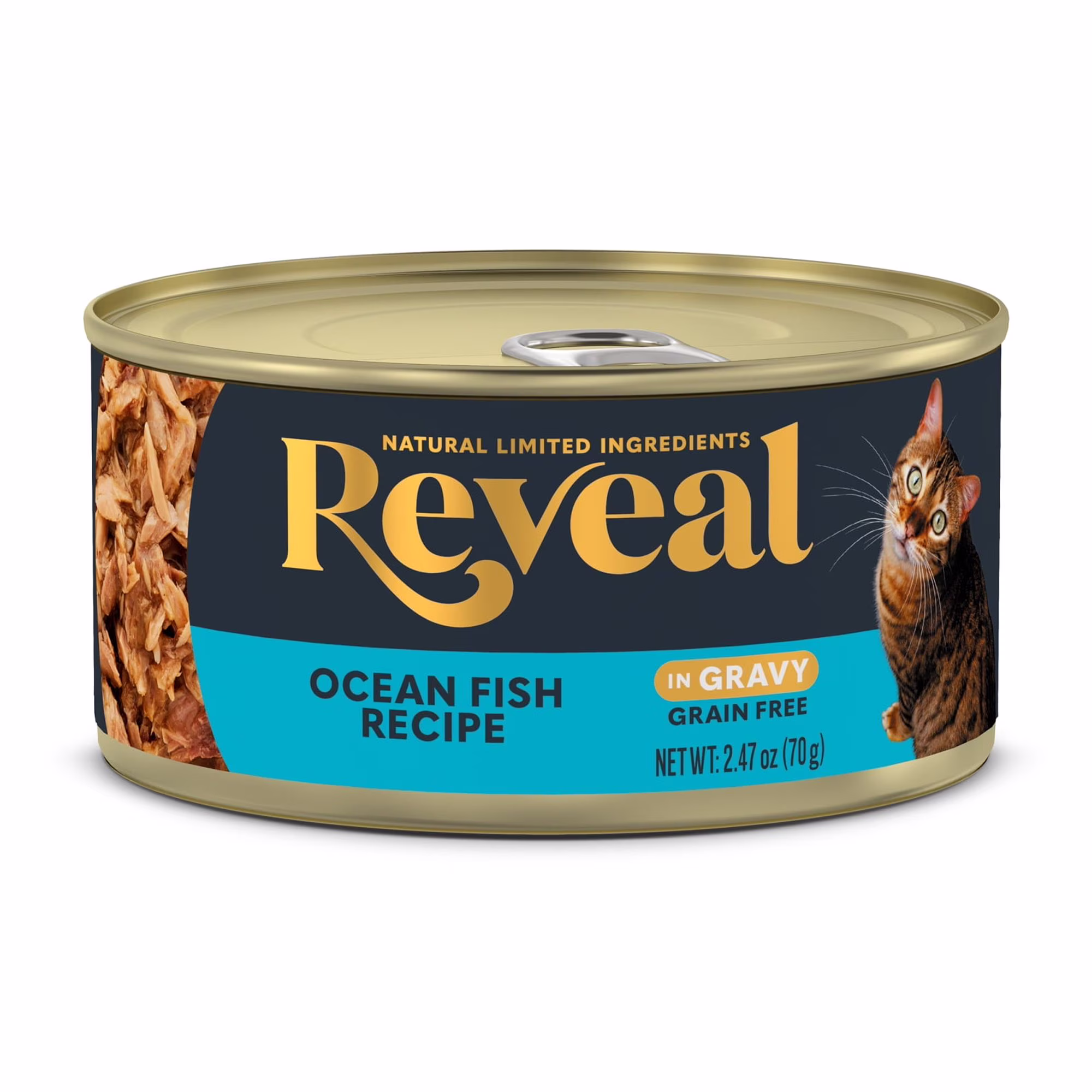 (4 pack) Reveal Pet Food Natural Wet Cat Food Ocean Fish in Gravy 2.47 oz Can