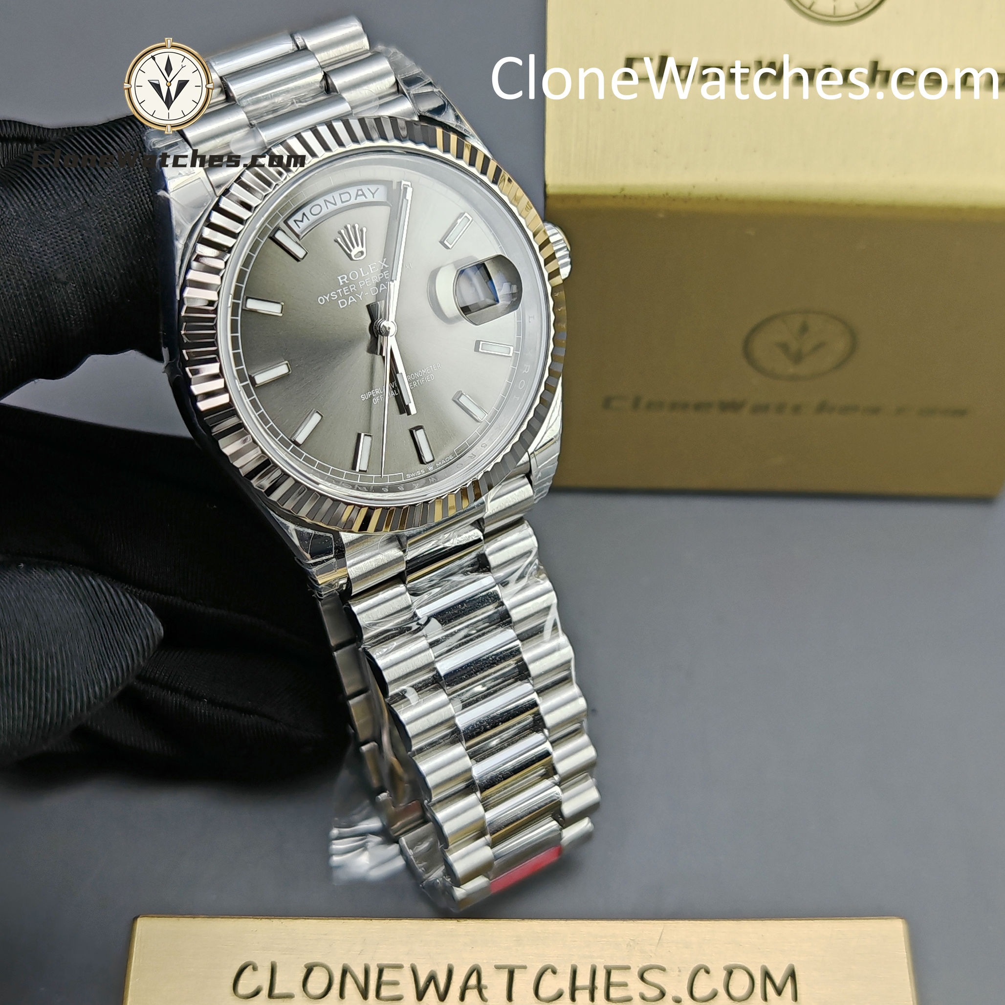 Rolex Super Clone Watches 1:1 Day Date Gray Dial 40mm m228239-0060 Presidential Bracelet VSF Version 3255 Movement