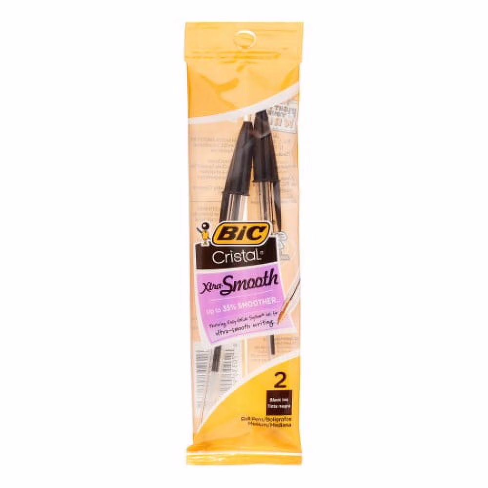 Bic Cristal Medium Ballpoint Pens, Black Ink 2 ea (Pack of 2)