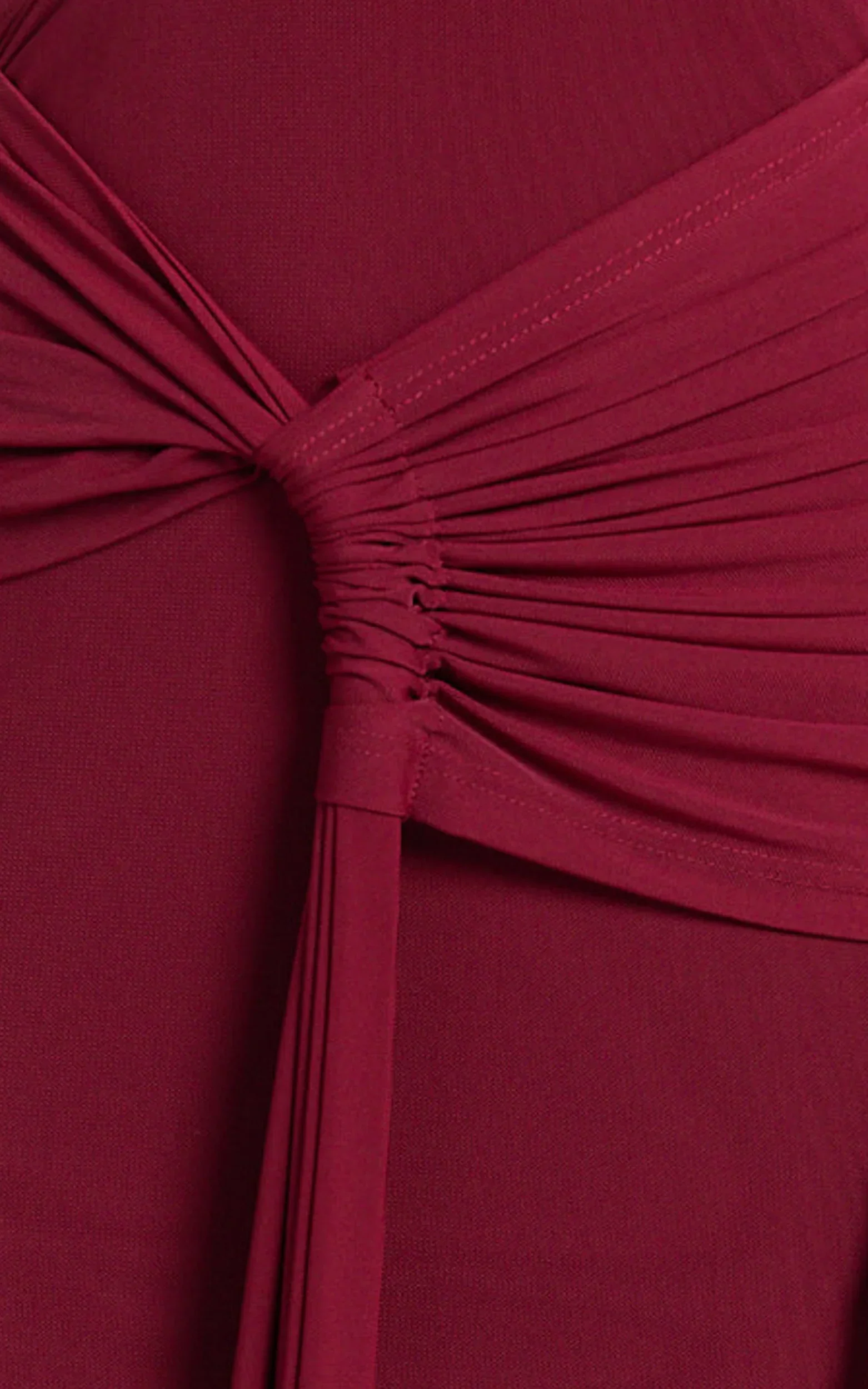 Mandy Midi Dress - Knot Detail Cut Out Mesh Dress in Wine