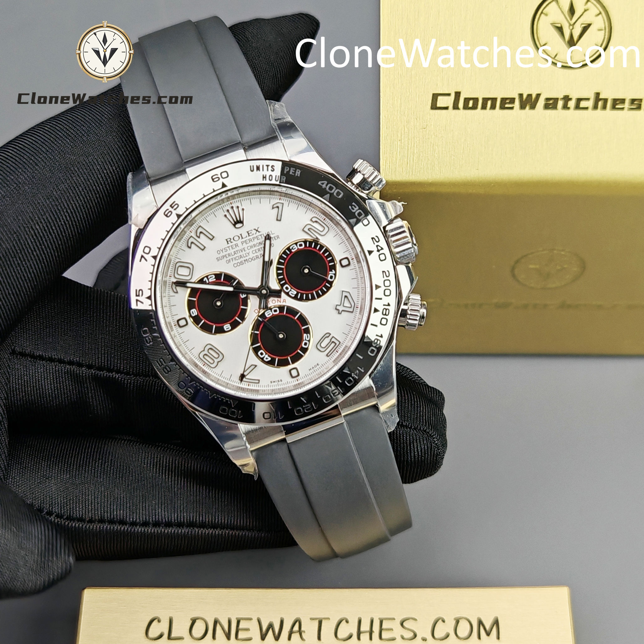 Rolex Super Clone Watches 1:1 Daytona Silver/Black Dial Rubber Strap M116519 4130 Movement