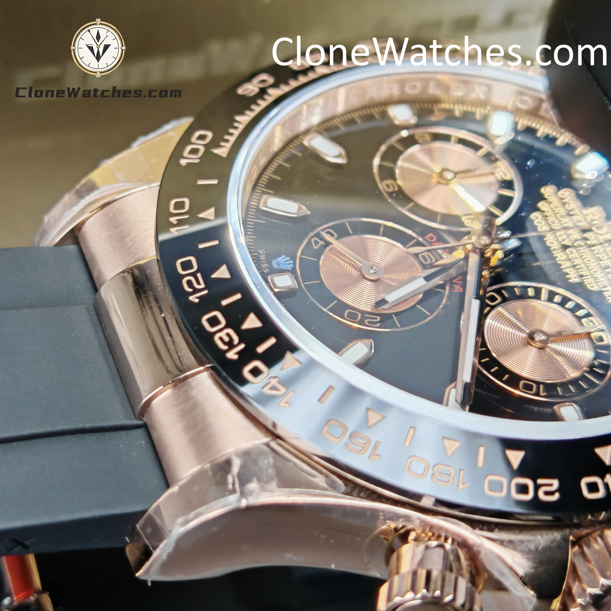Rolex Super Clone Watches 1:1 Daytona 18K Rose Gold Black Dial M116515LN-0012 4130 Movement
