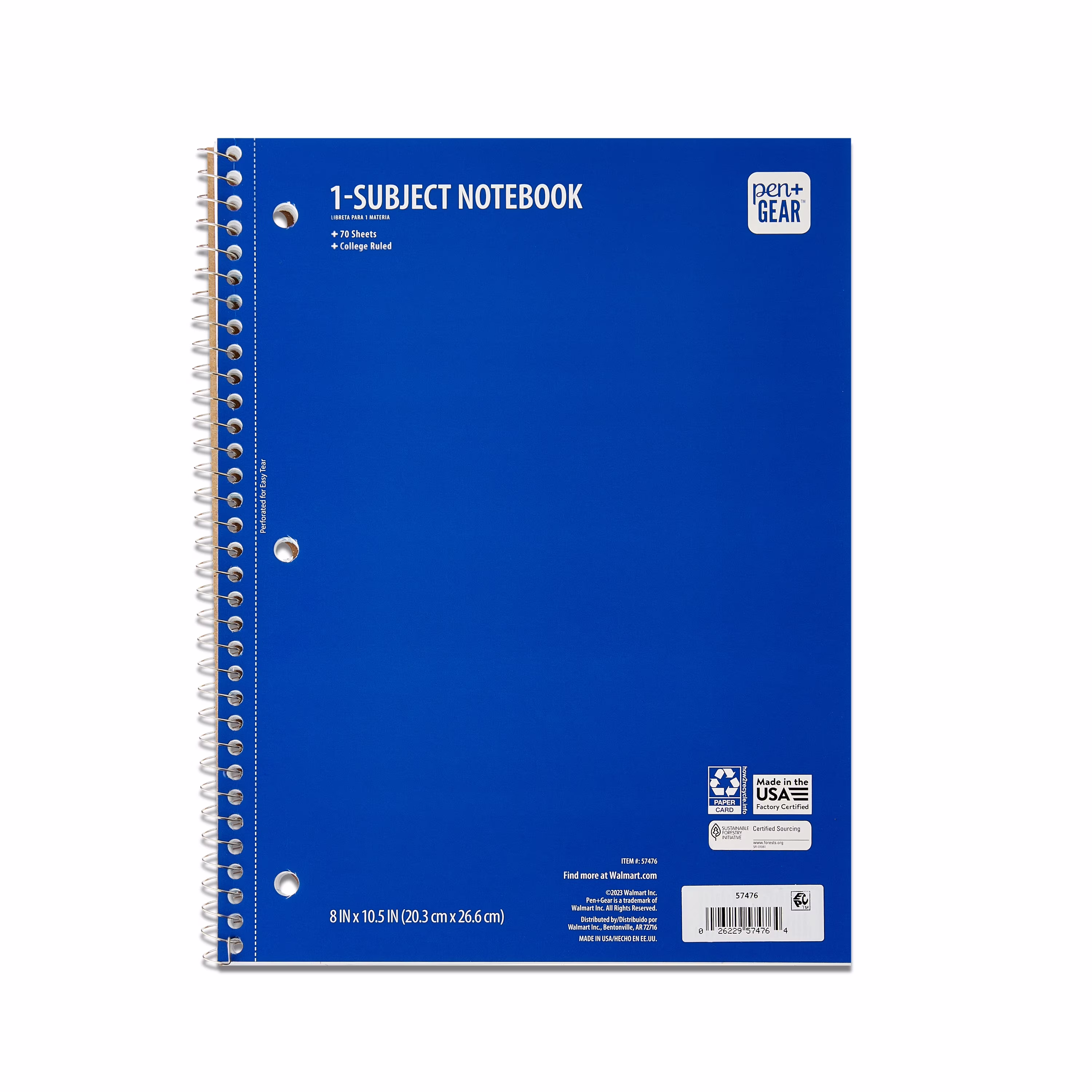 Pen+Gear College Ruled 1-Subject Notebook, 8 in x 10.5 in, Green, 70 Sheets