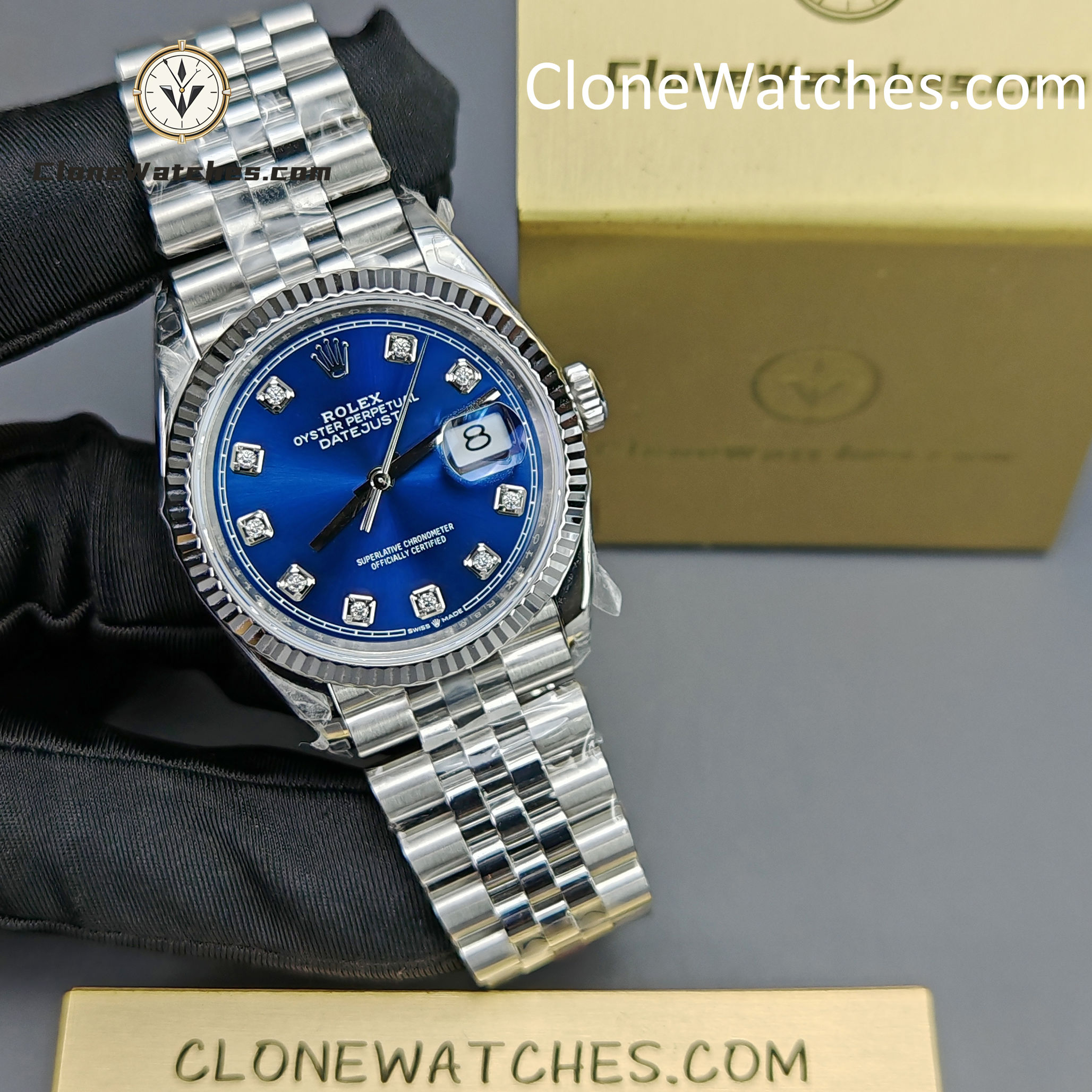 Rolex Super Clone Watches 1:1 DateJust Blue Diamond Dial Jubilee 36MM M126234 – 0037 3235 Movement