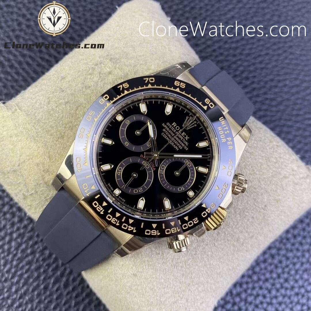 Rolex Super Clone Watches 1:1 Daytona Black Dial Rubber Strap 4130 Movement