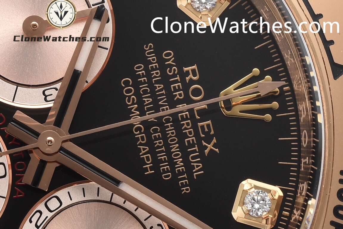 Rolex Super Clone Watches 1:1 Daytona Black Diamond Dial Rose Gold 126505G 4131 Movement
