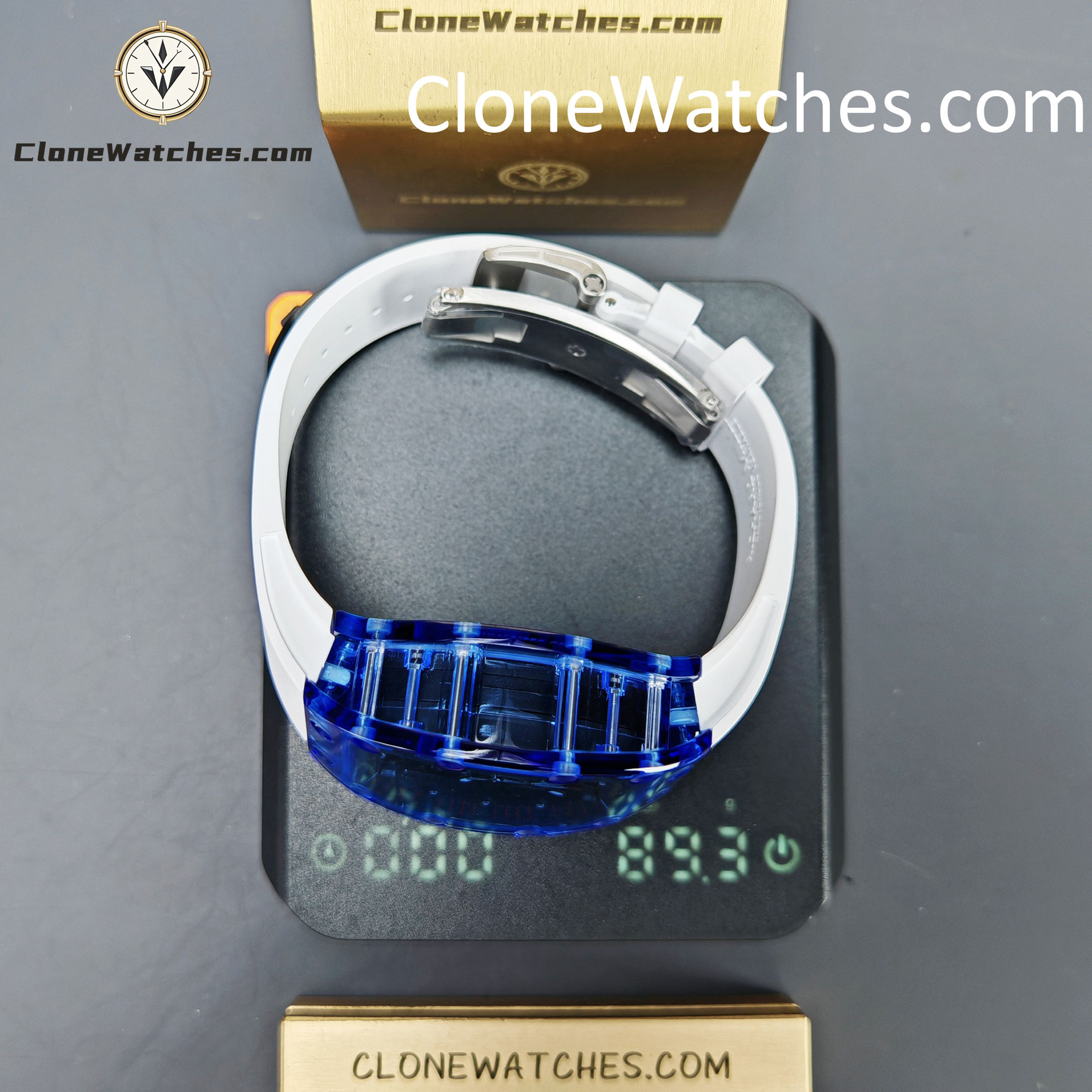 Richard Mille Super Clone Watches 1:1 RM 035 Blue Crystal Tourbillon Transparent Strap