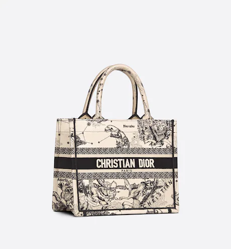 SMALL DIOR BOOK TOTE Latte Toile de Jouy Zodiac Embroidery (26.5 x 21 x 14 cm)