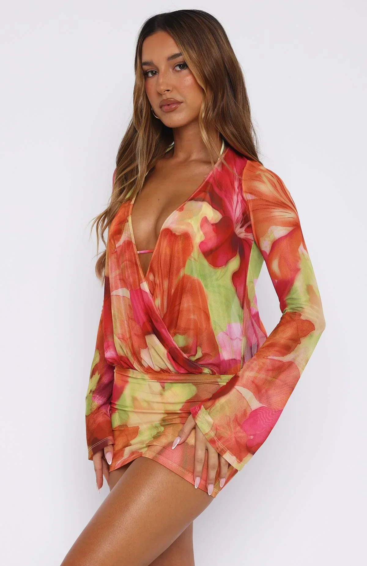 New Rules Long Sleeve Mini Dress Tropical Bloom