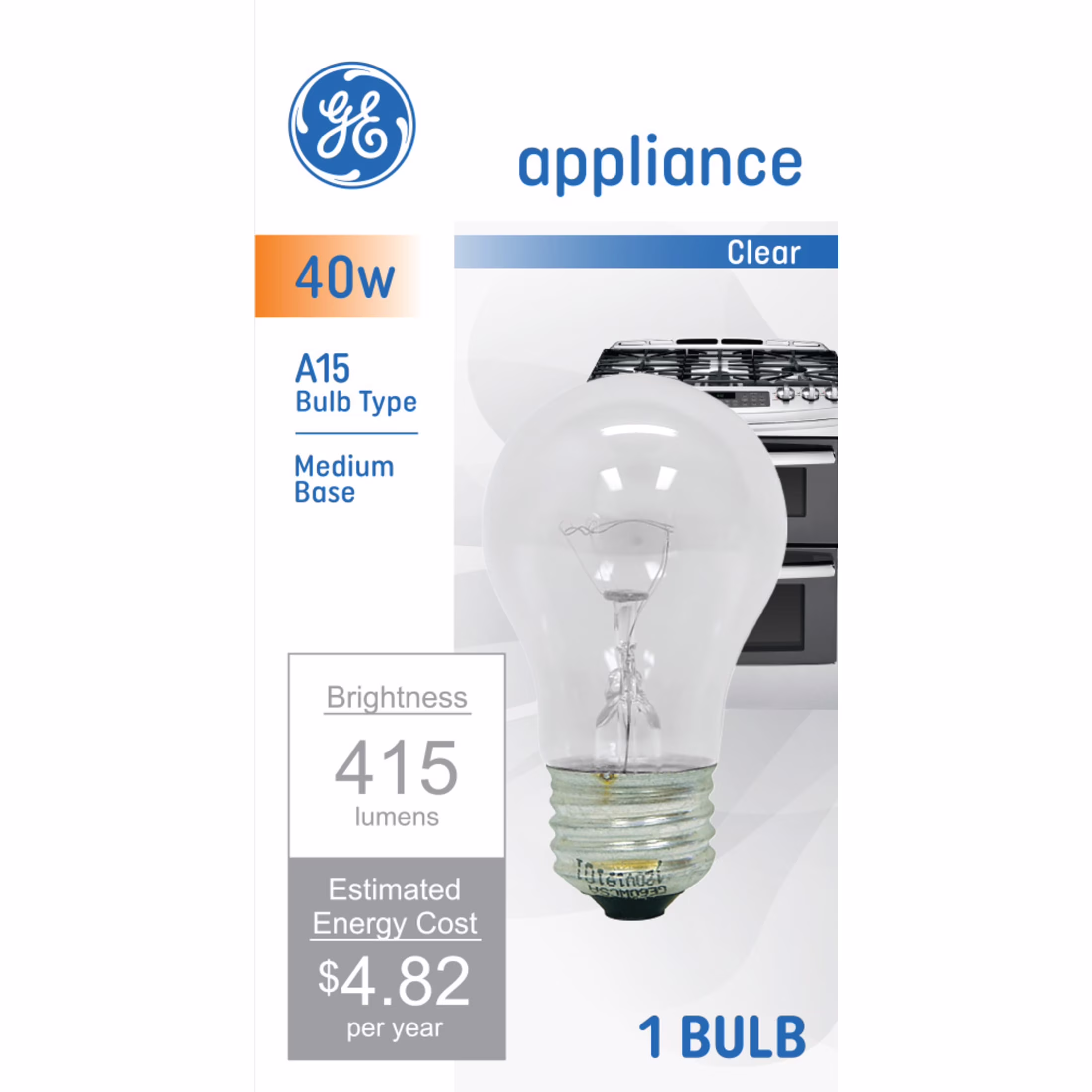 GE Incandescent Light Bulb, 40 Watt, Soft White, A15 Appliance Bulb, Medium Base, Clear Finish