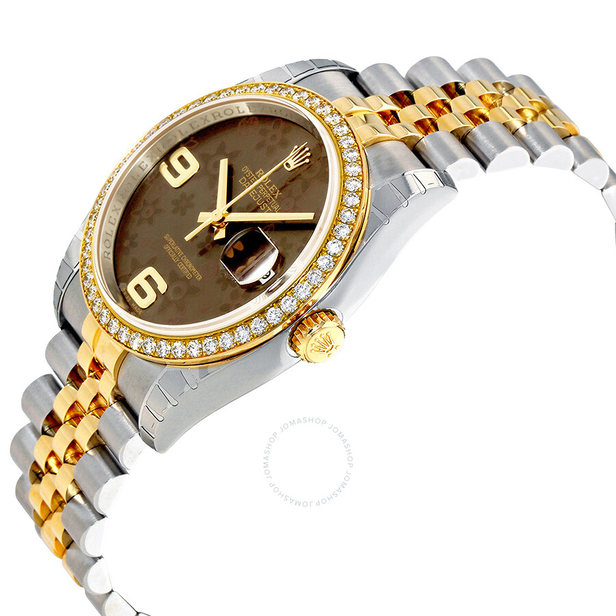 Rolex Oyster Perpetual Datejust 36 Brown Floral Dial Stainless Steel and 18K Yellow Gold Jubilee Bracelet Automatic Ladies Watch 116243BRFAJ（Lifetime free warranty+90-days replacement service & Refund!.）
