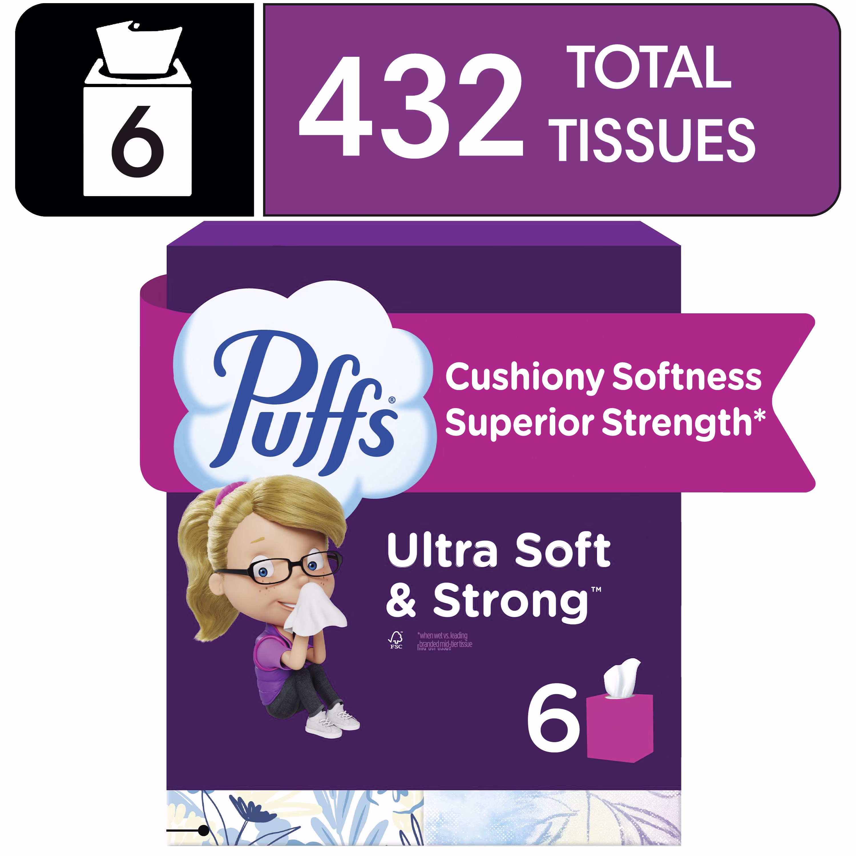 Puffs Ultra Soft Non-Lotion Facial Tissue, 1 Mega Cube Box, 72 Facial Tissues per Box